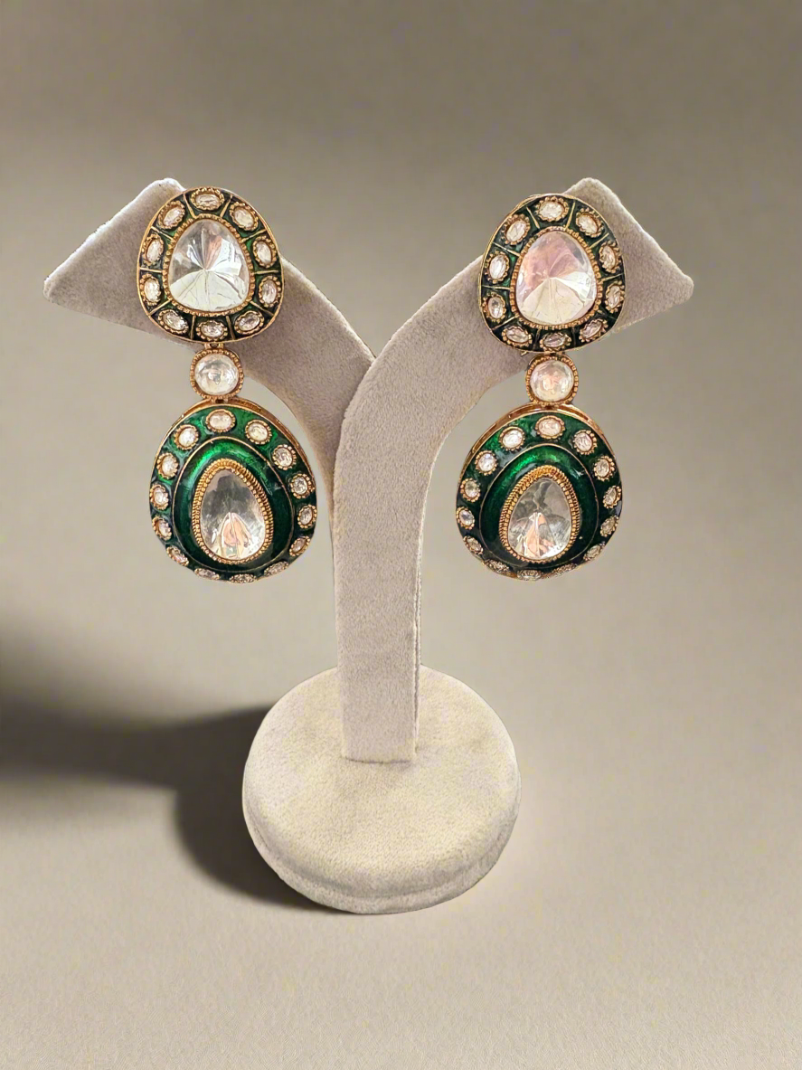 Polki festive gold plated emerald earrings