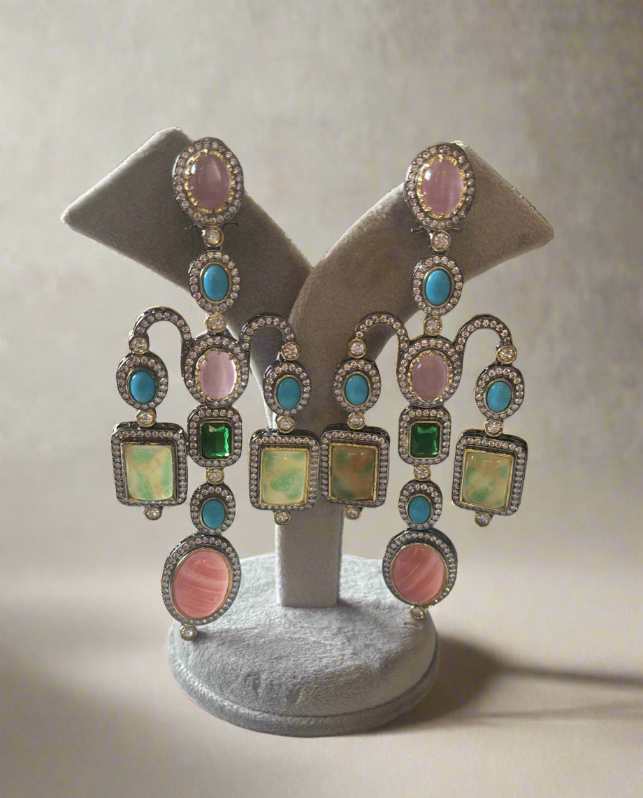 Handcrafted multi coloured stone earrings