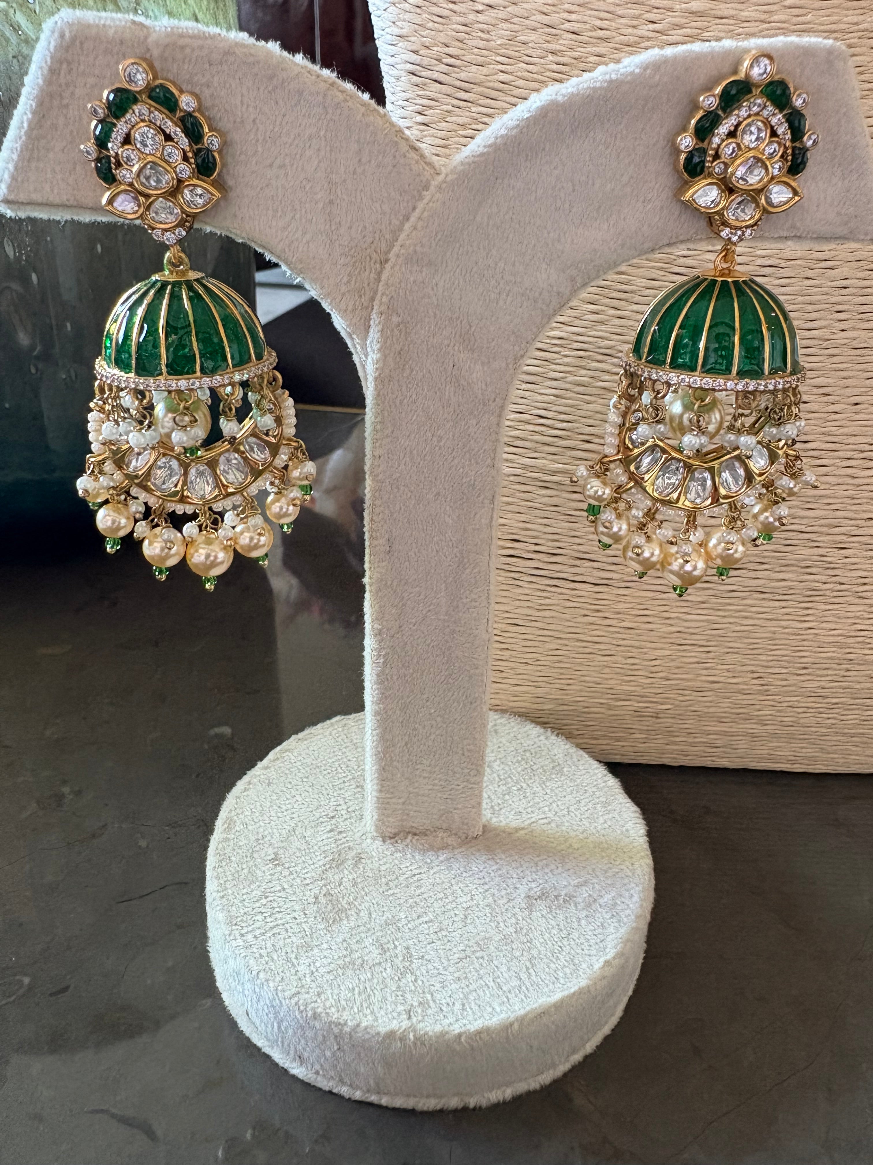 Emerald pearl choker with Jhumkas