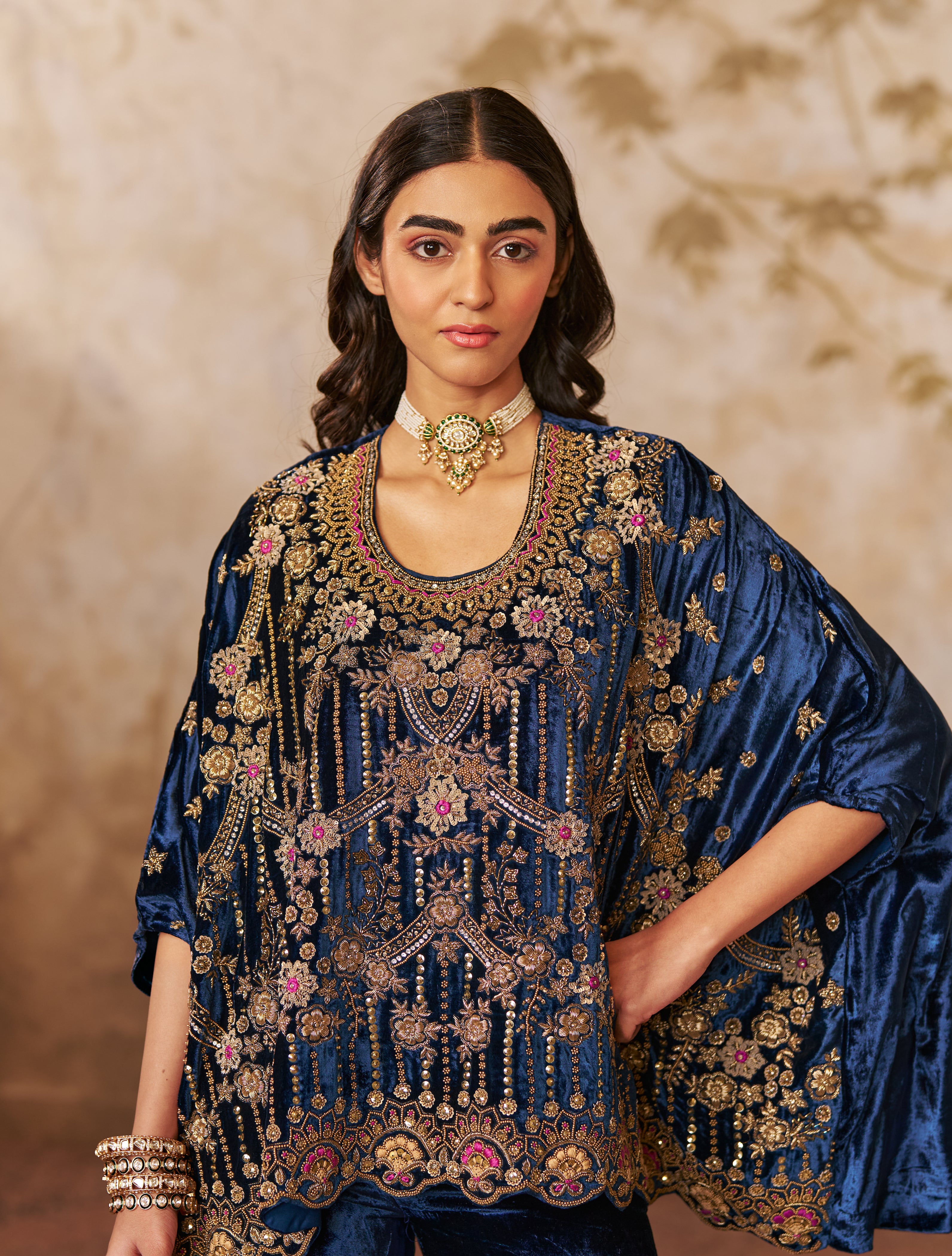 Emerald pearl choker with Jhumkas