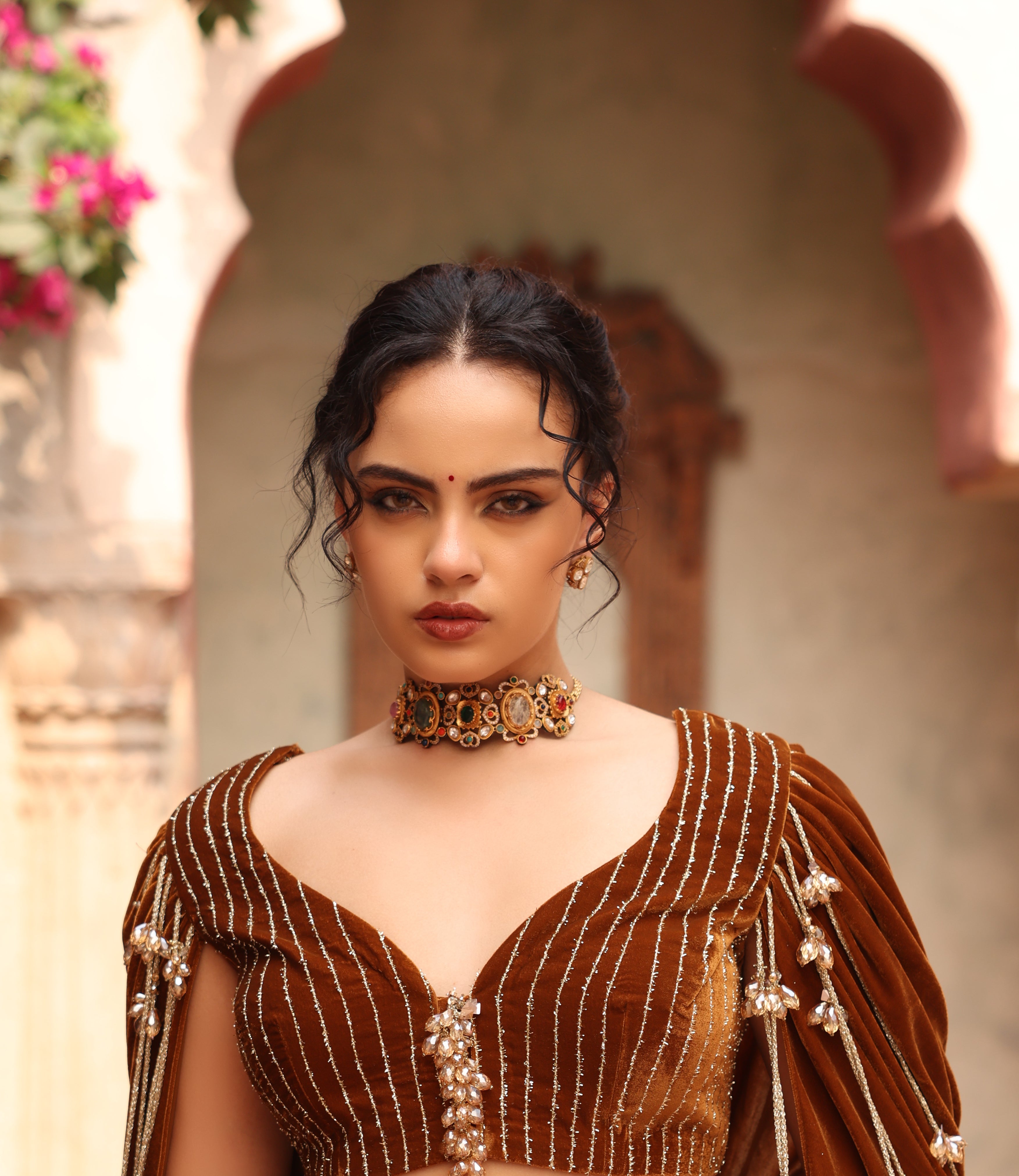 Althea gold plated Navrattan choker set