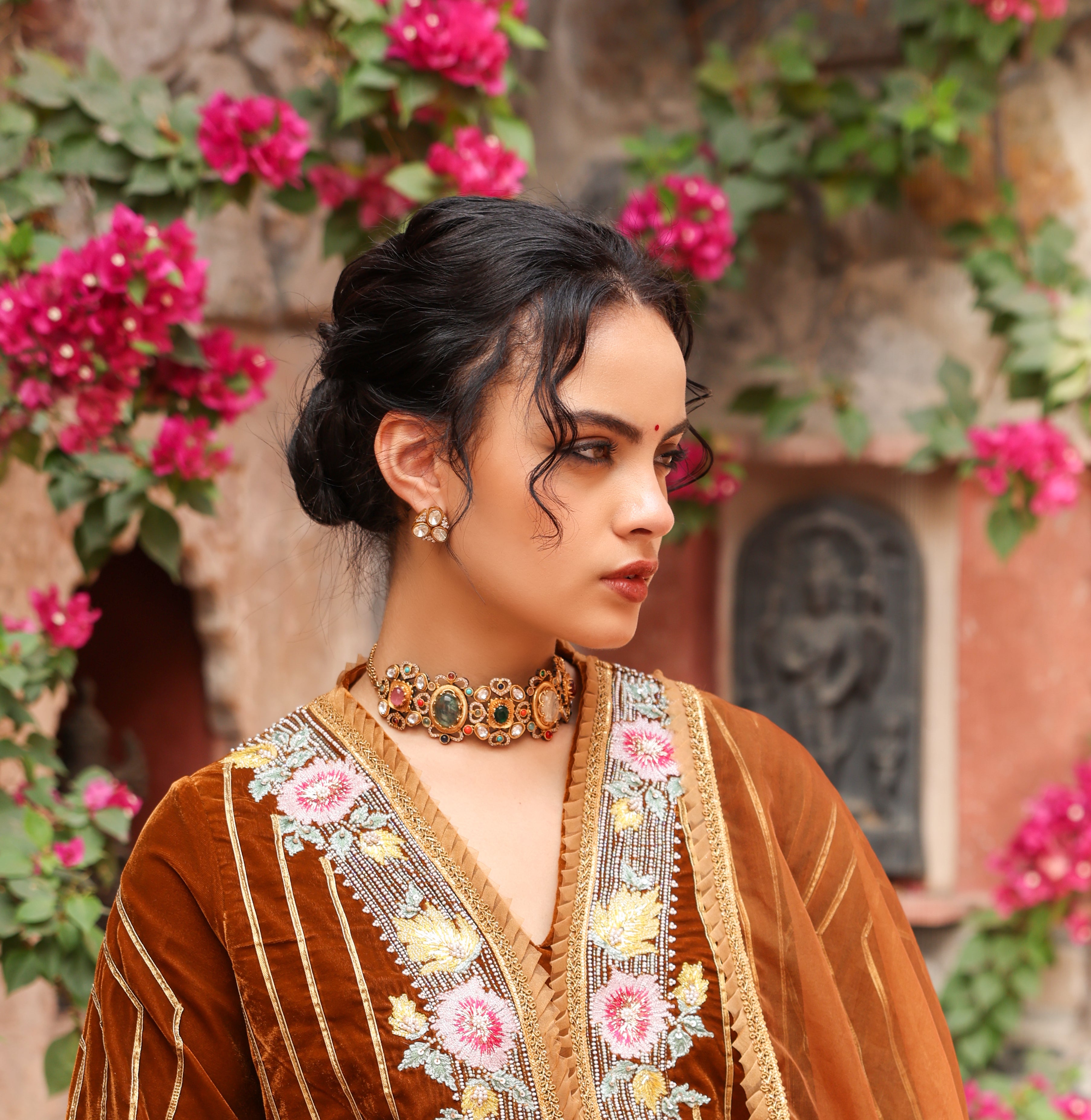 Althea gold plated Navrattan choker set