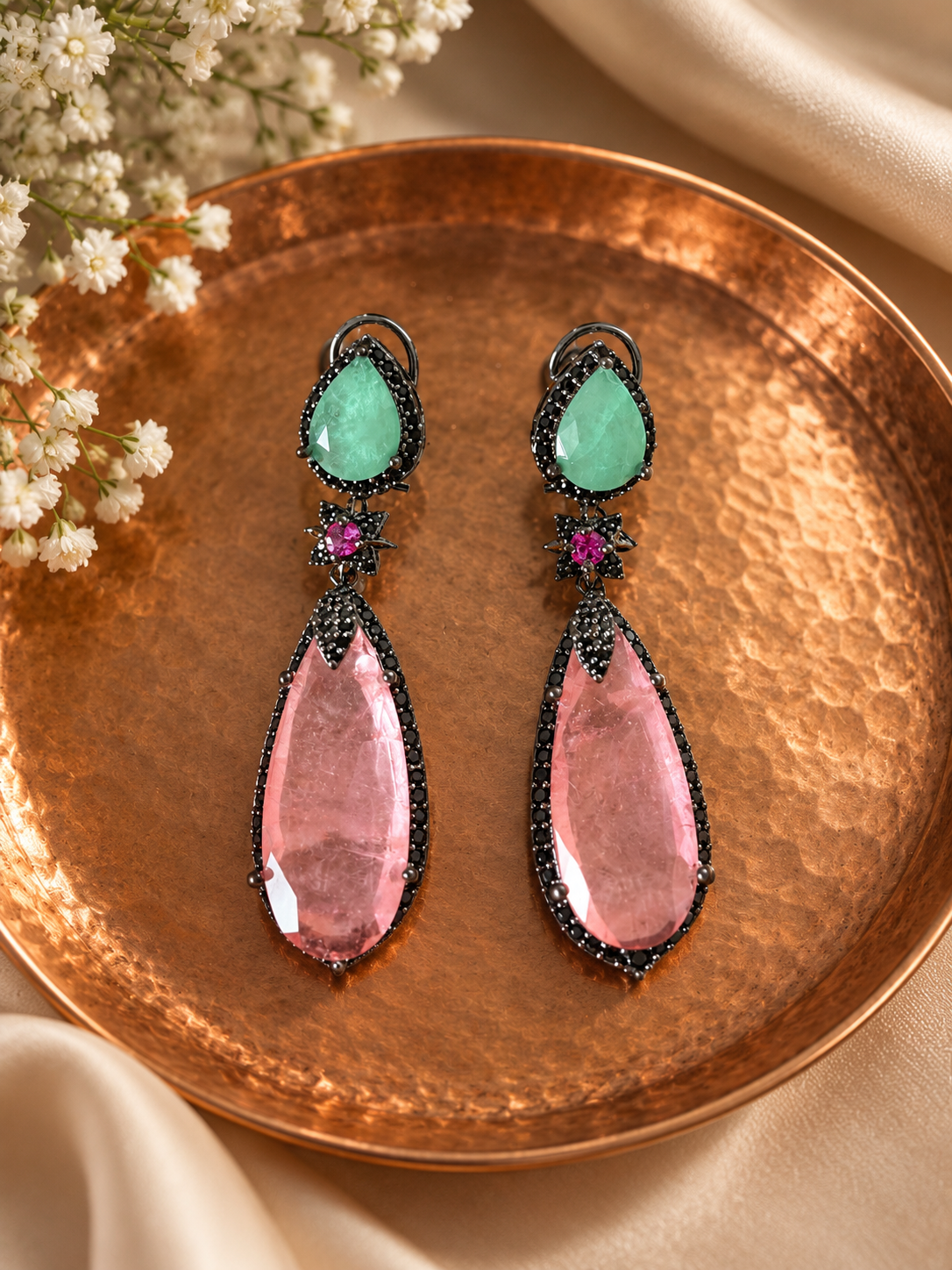 Maison Contemporary Mint Green Pink Earrings