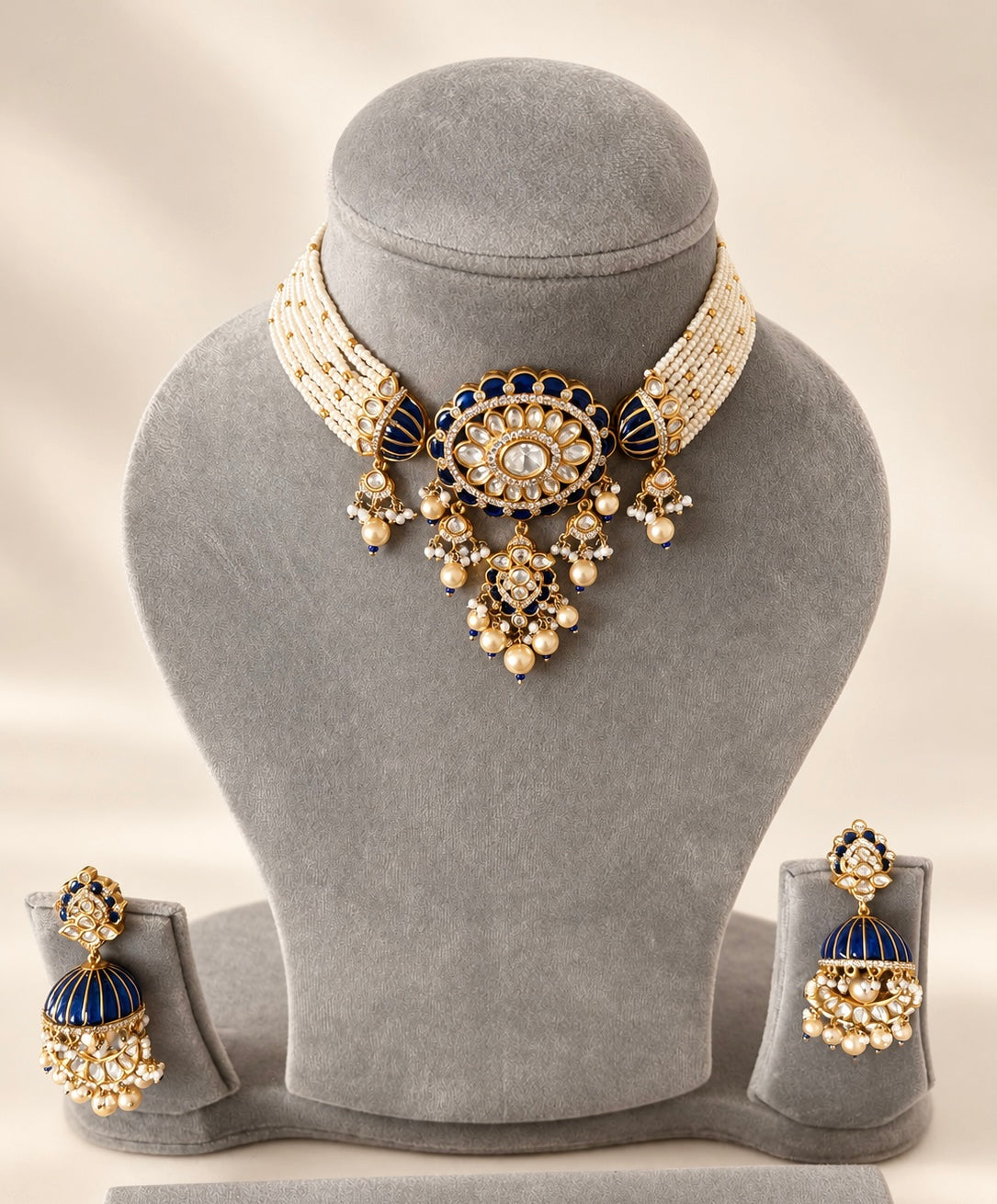 Reeva blue choker and Jhumkas