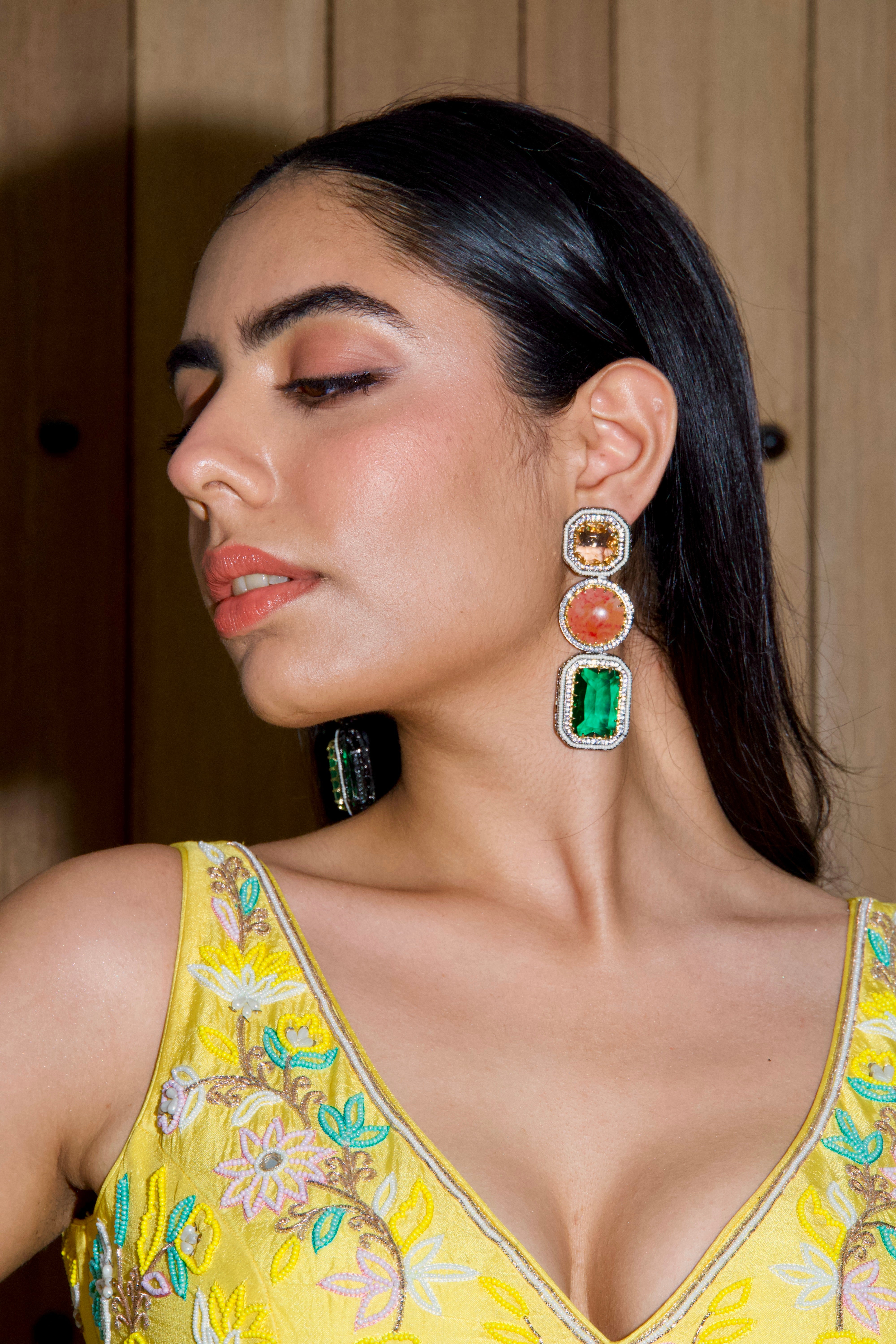 Gold Plated Semi Precious Coloured Earrings