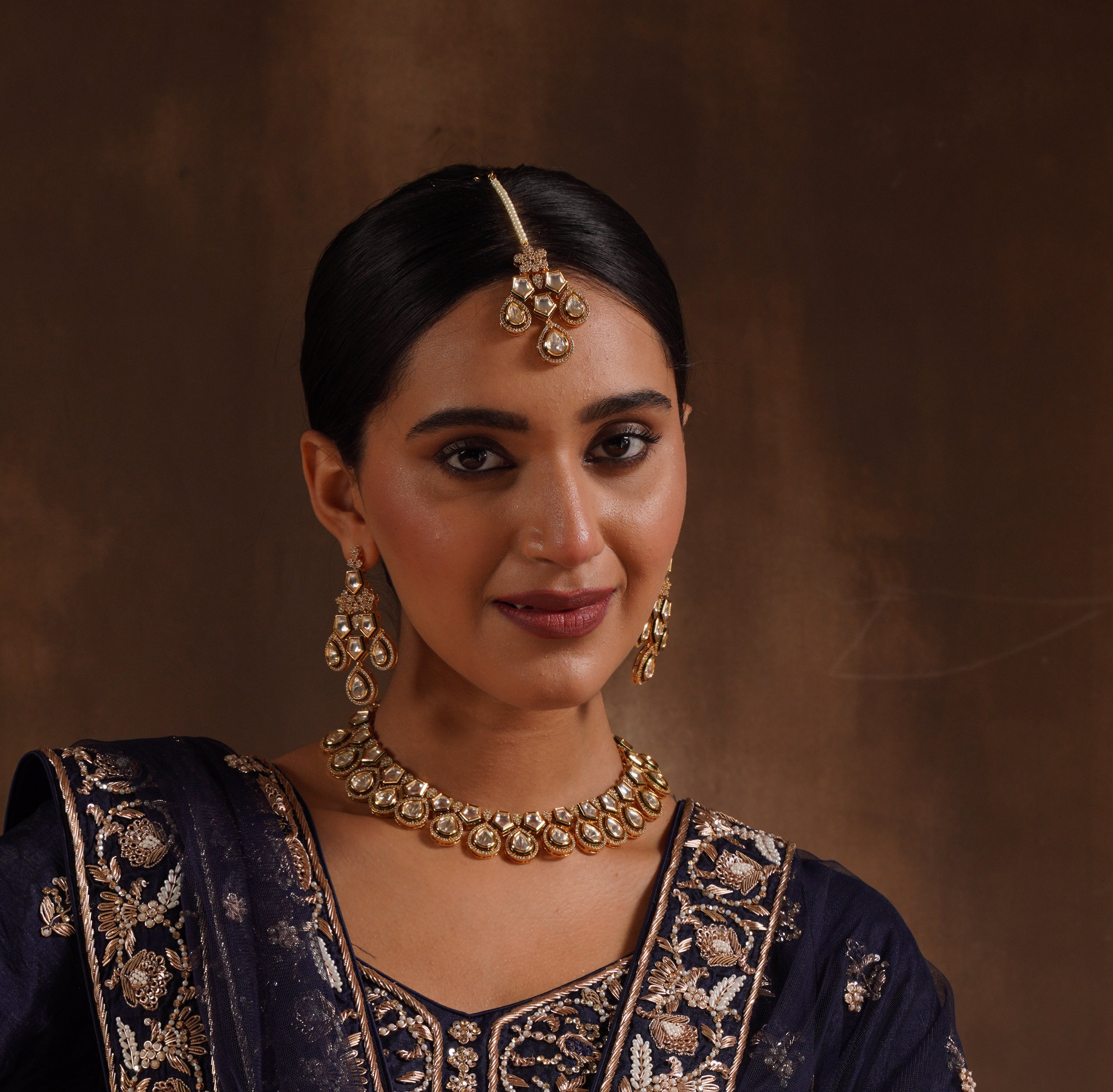 Suhala Polki Two Layer Set with Maangtikka