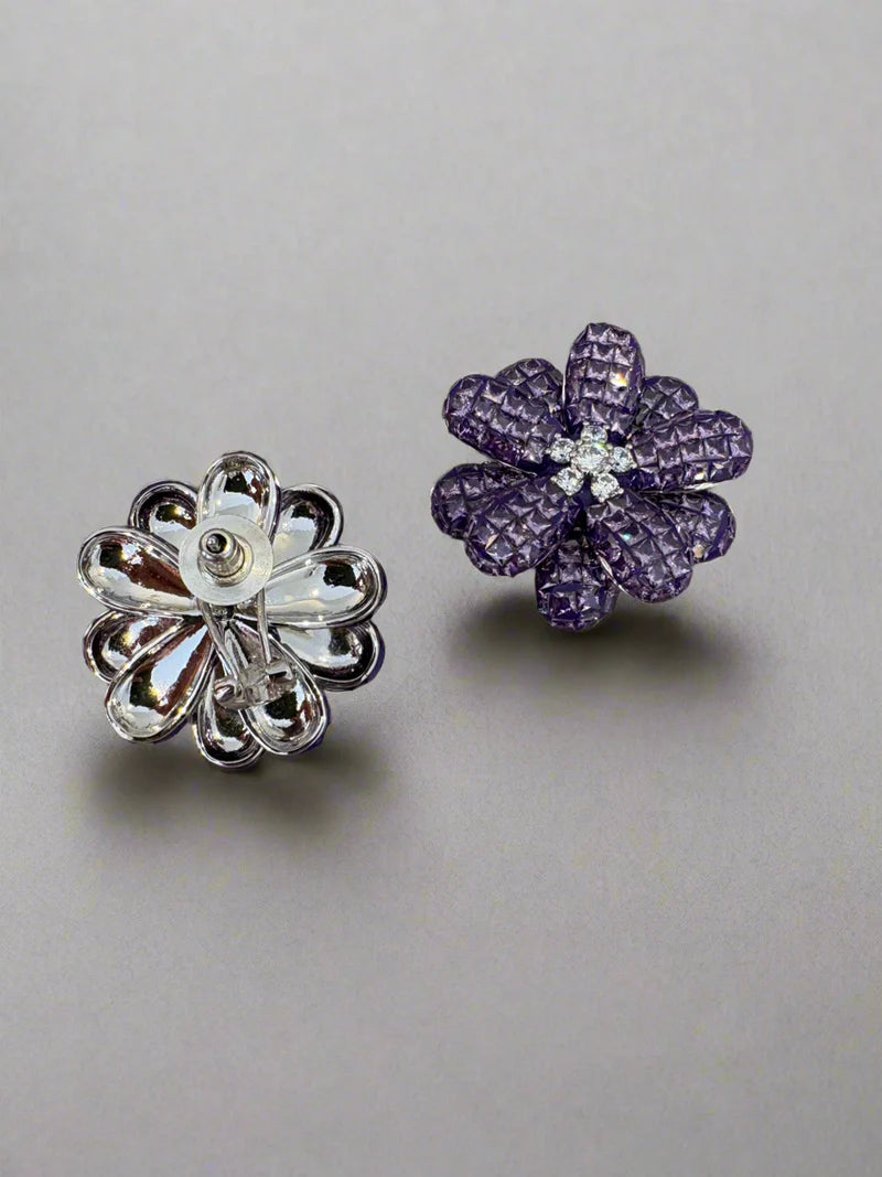 Purple Crystal Flower studs