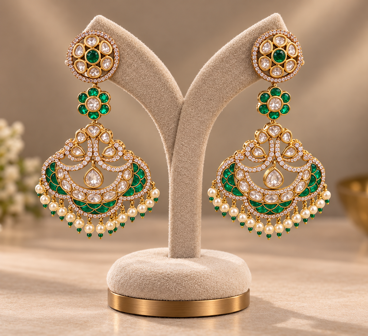 Emerald Polki Pearl Chaandbalis