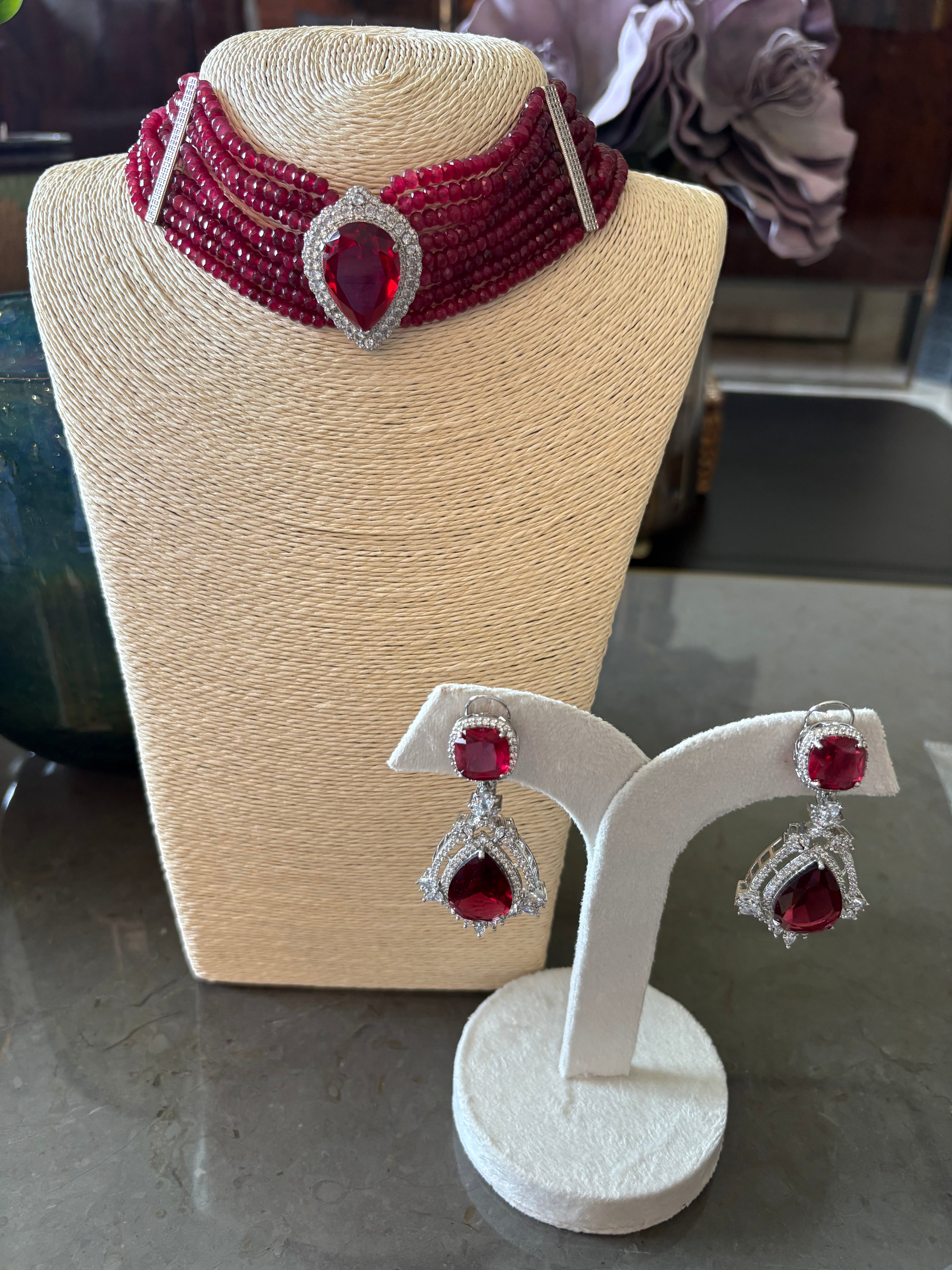 Riya Ruby choker with earrings