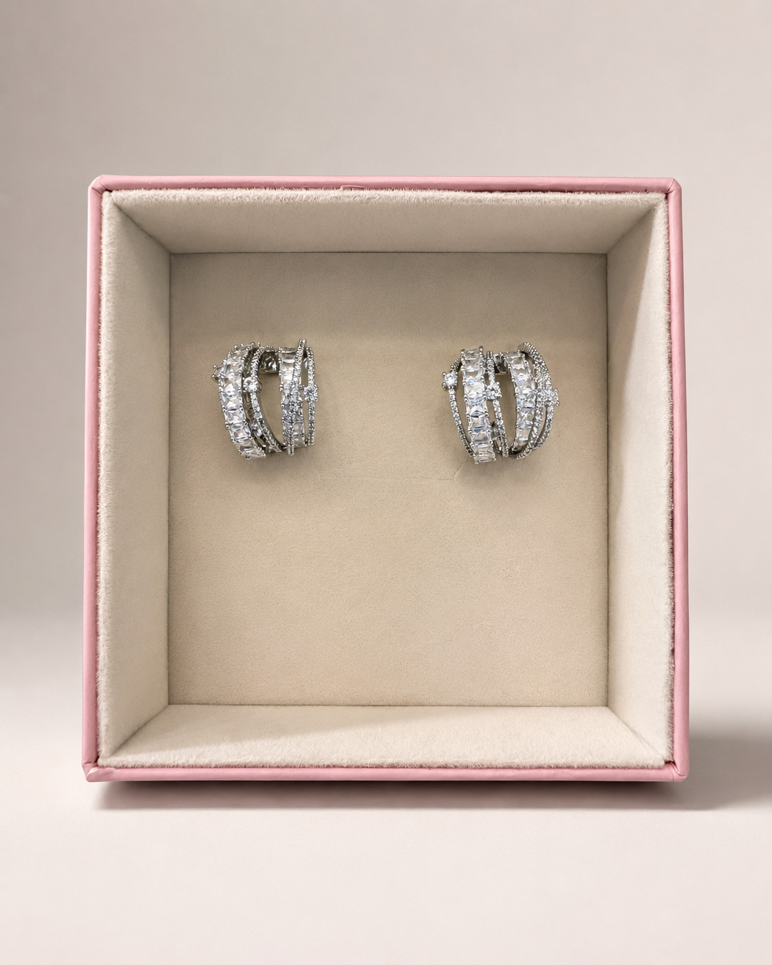 Multi Row Diamond C shape earrings