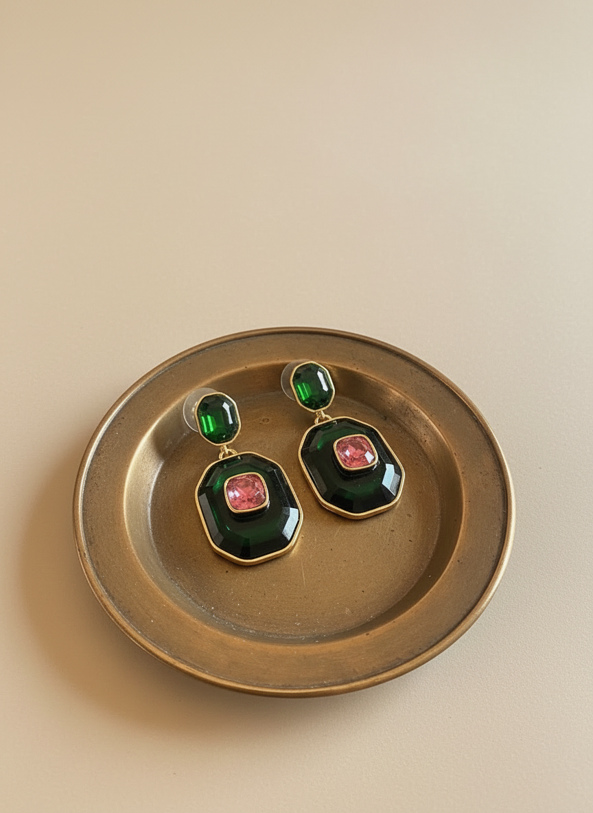 Green & pink crystal danglers