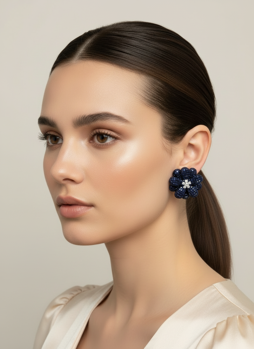 Blue crystal flower studs