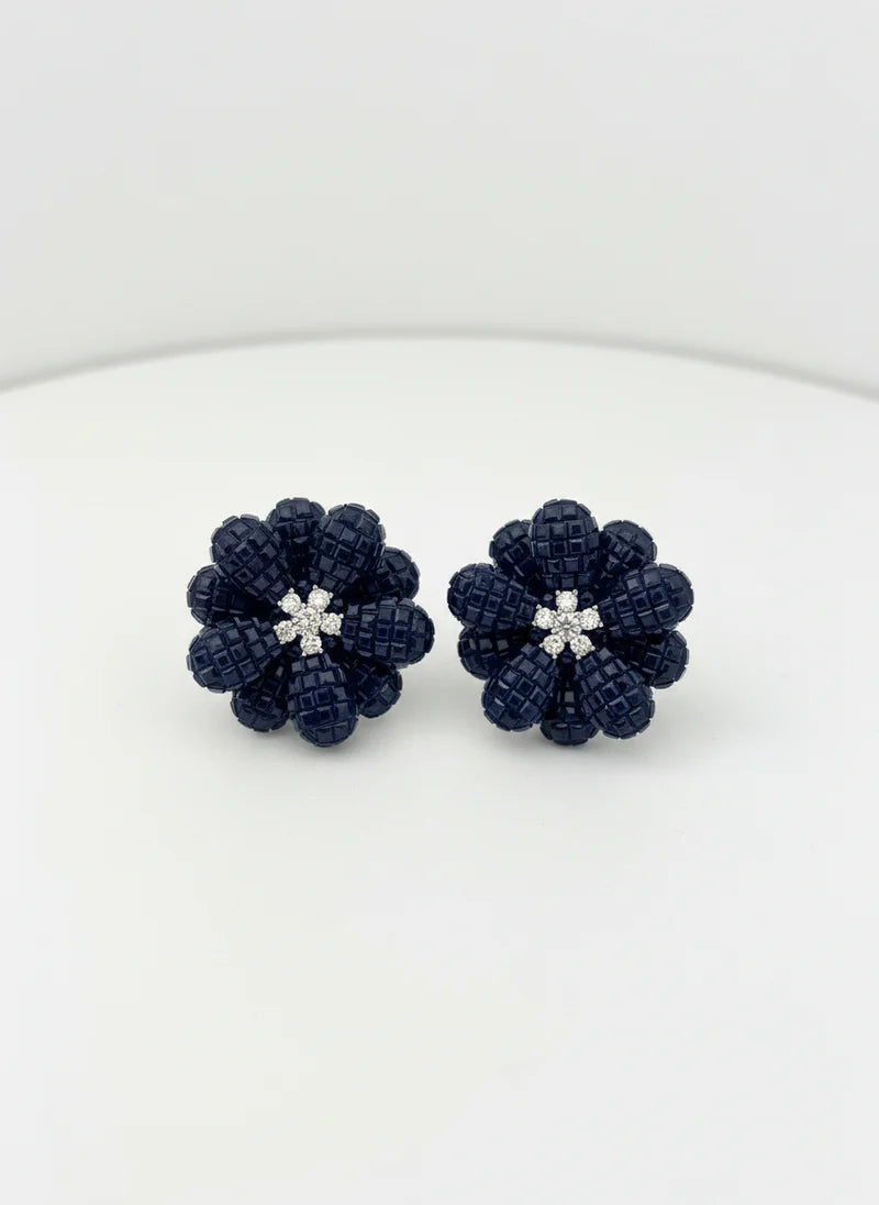 Blue crystal flower studs