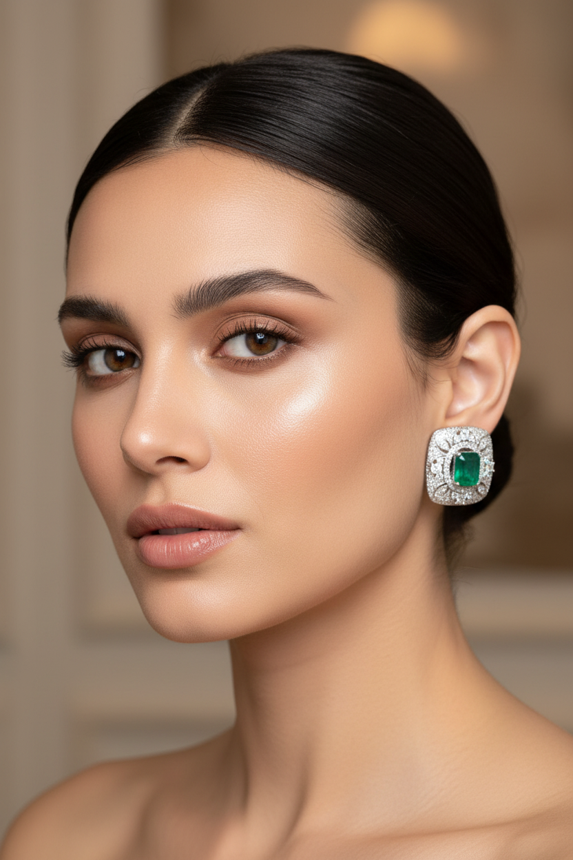 Emerald Diamond Opulent Studs