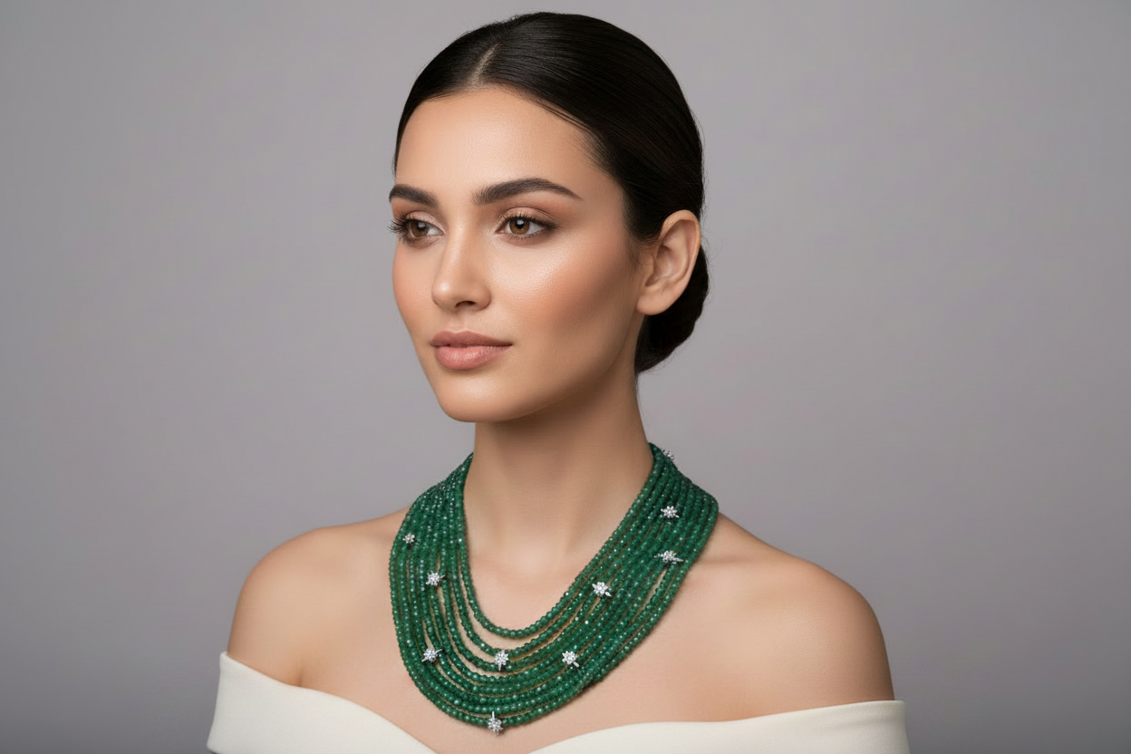 The Regal Green Emerald Layered Neckpiece