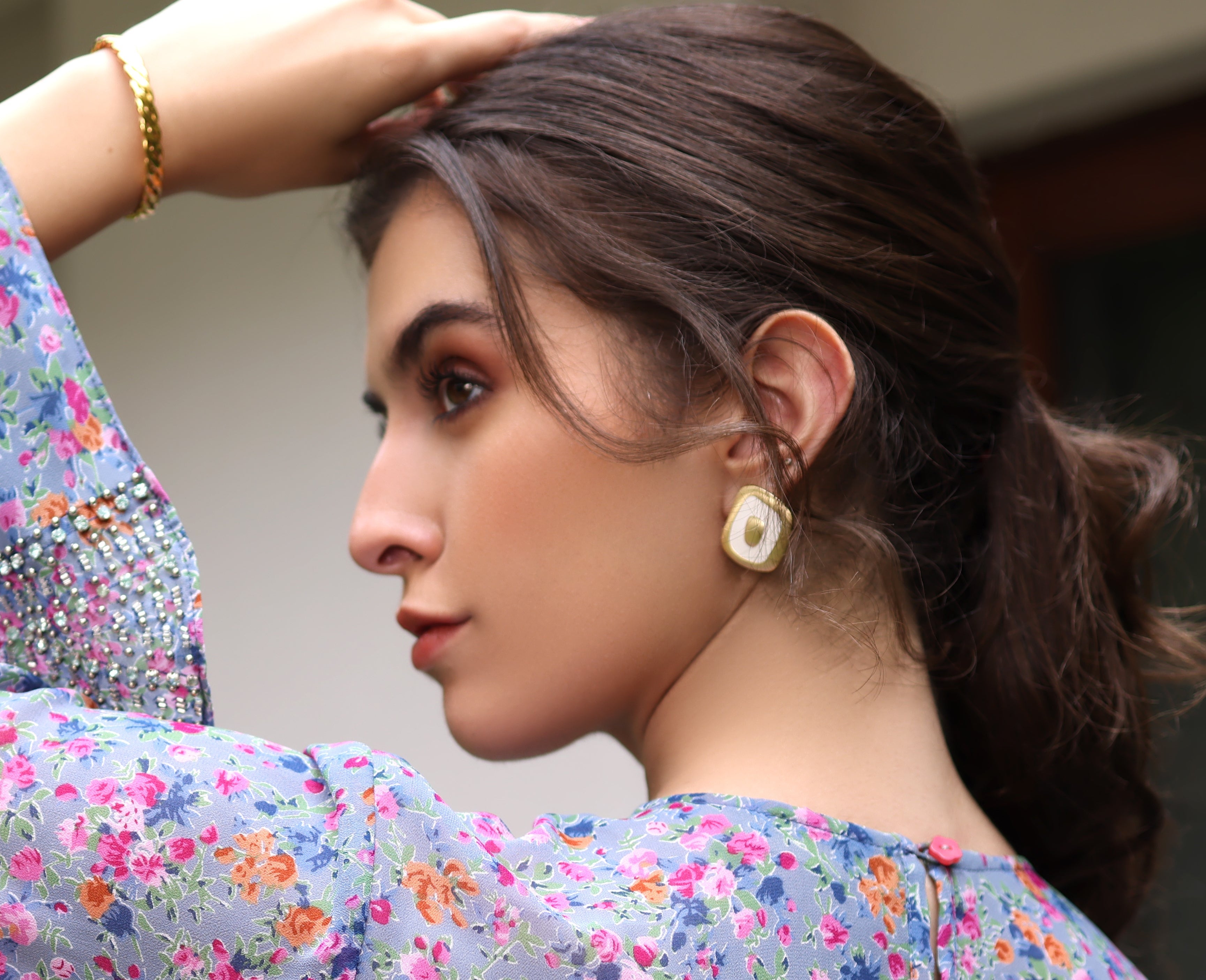 White & Gold Statement Studs