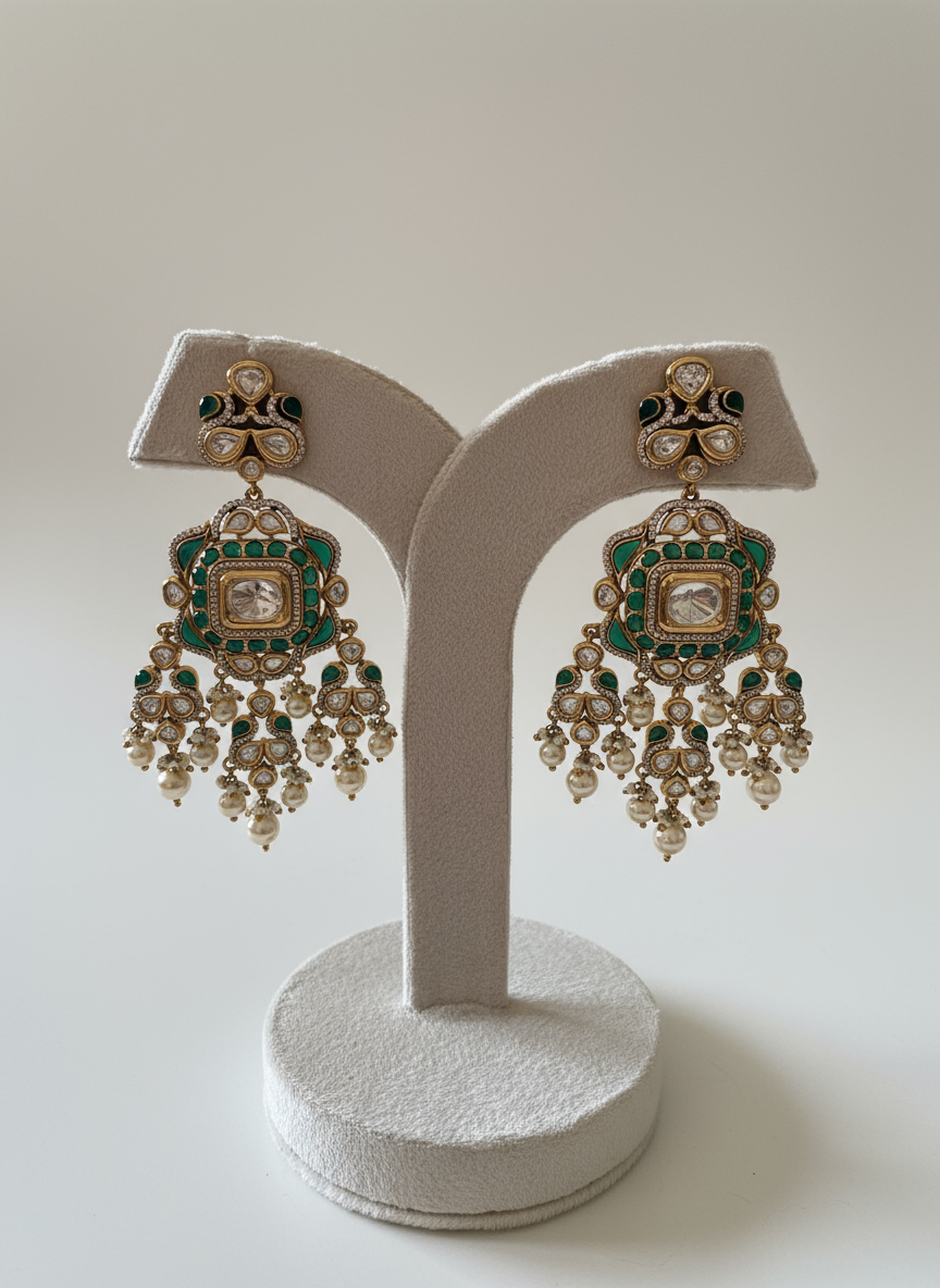 Emerald pearl semi precious earrings