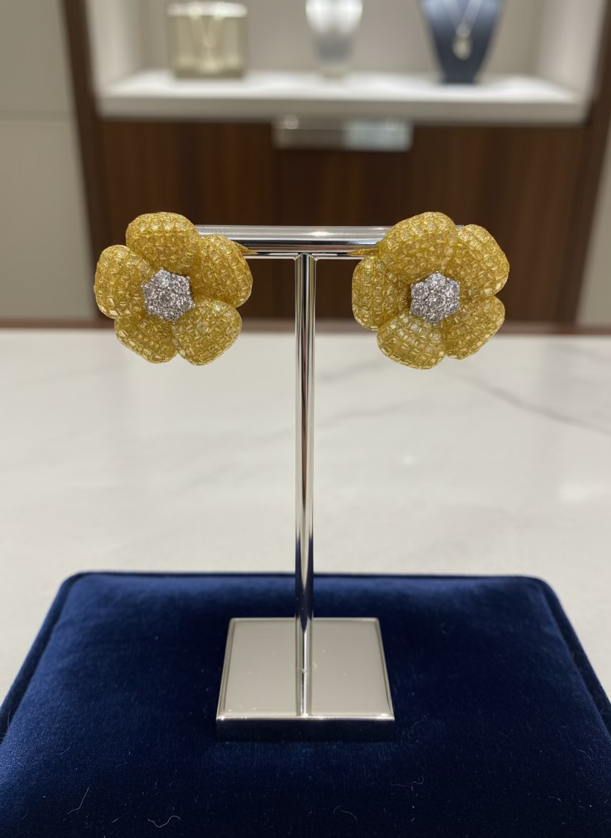 Yellow flower crystal studs