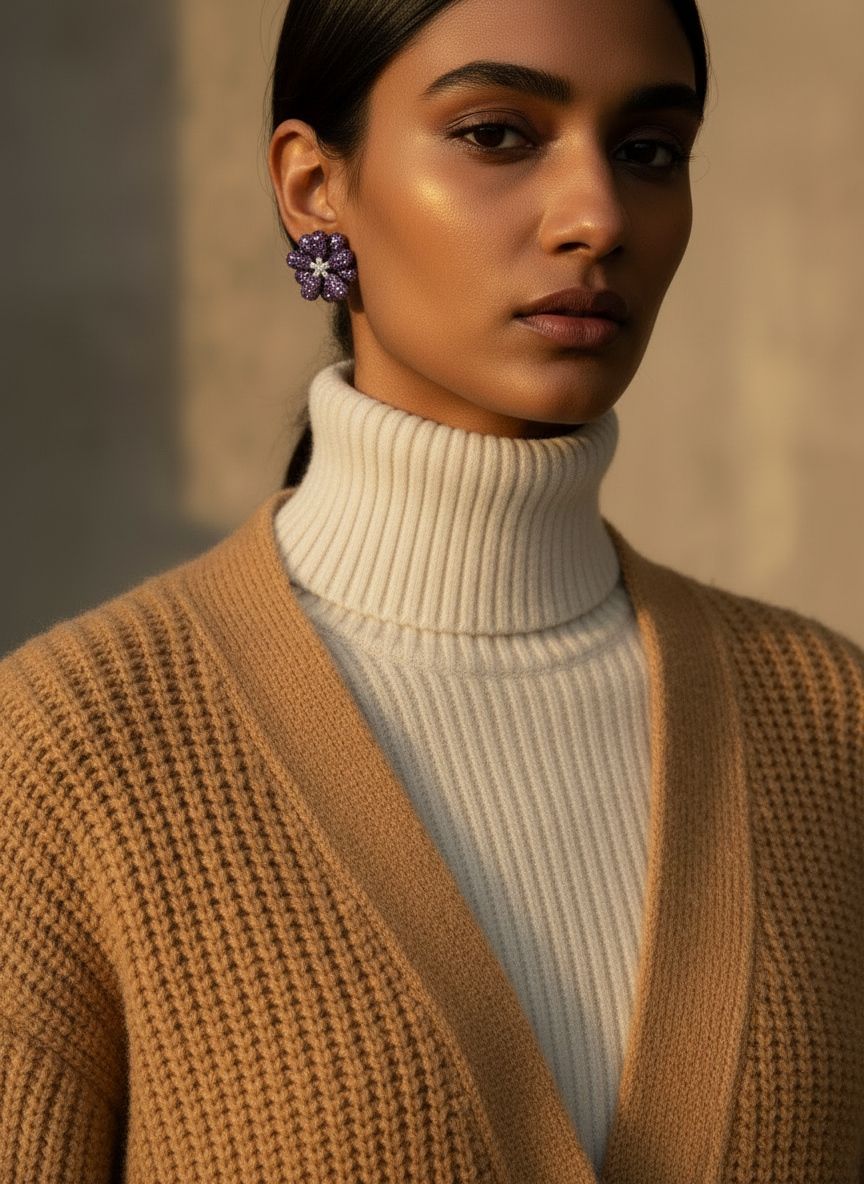 Purple Crystal Flower studs
