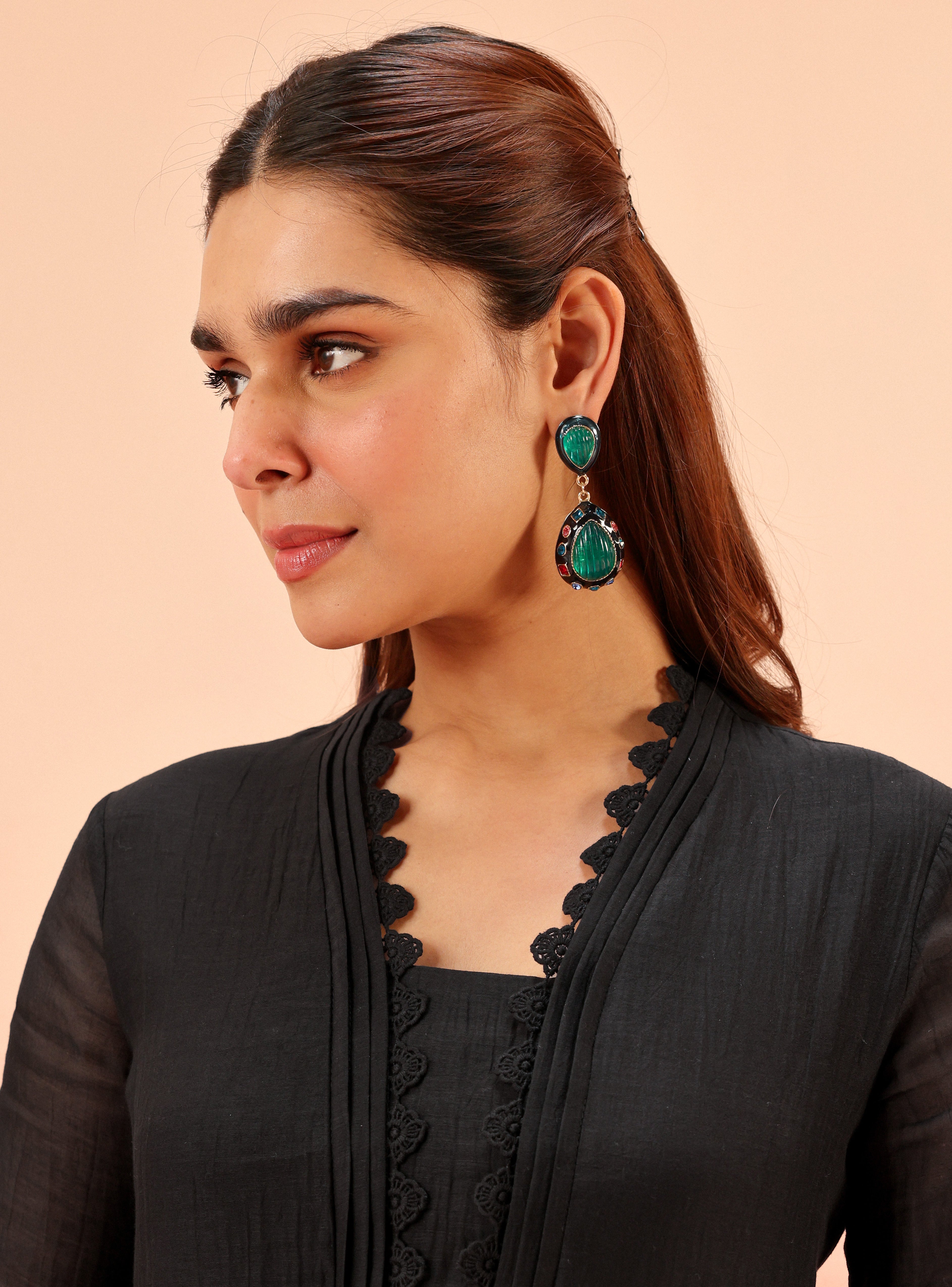 Semi precious emerald contemporary earrings