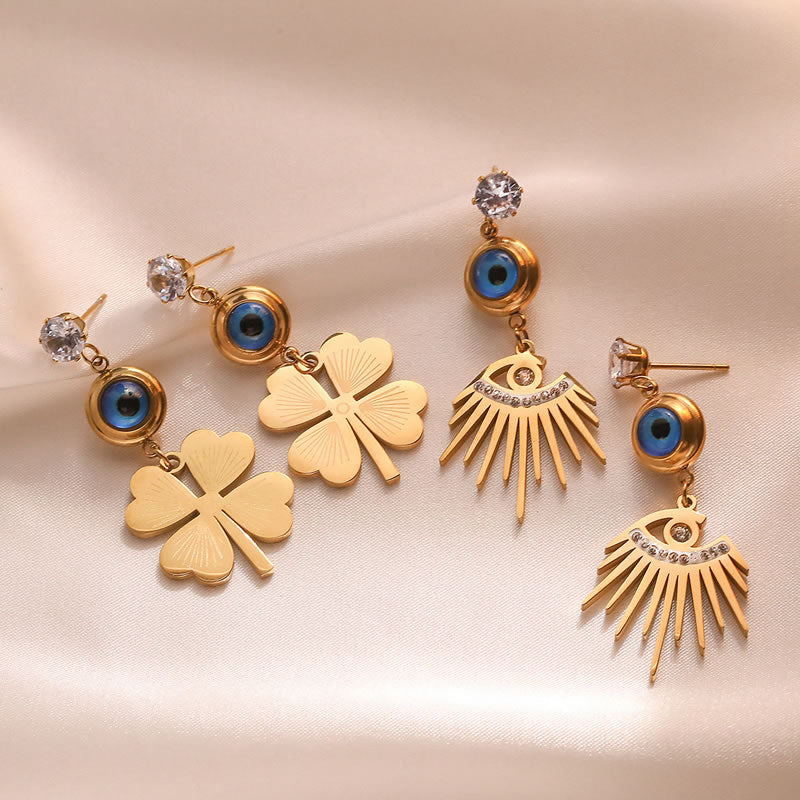 Evil Eye Gold Flower Earrings