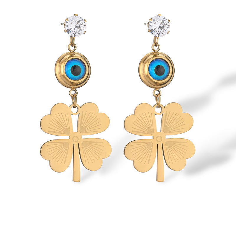 Evil Eye Gold Flower Earrings