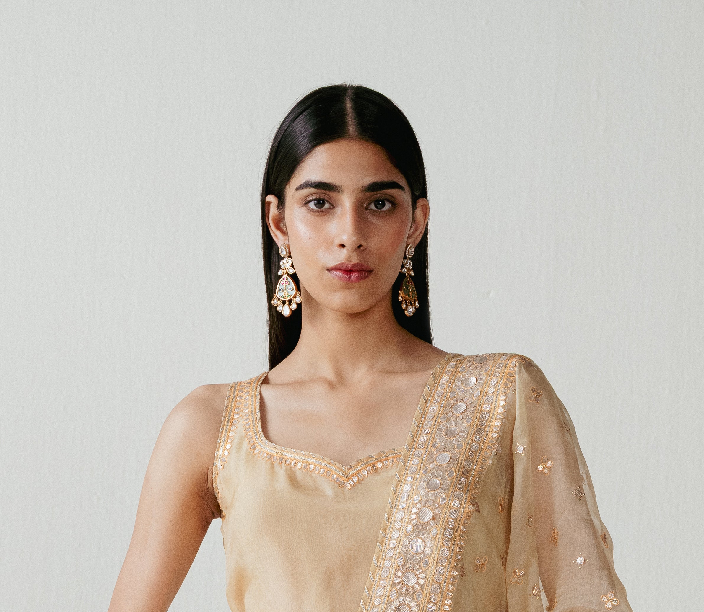 Polki Green Meenakari Earrings