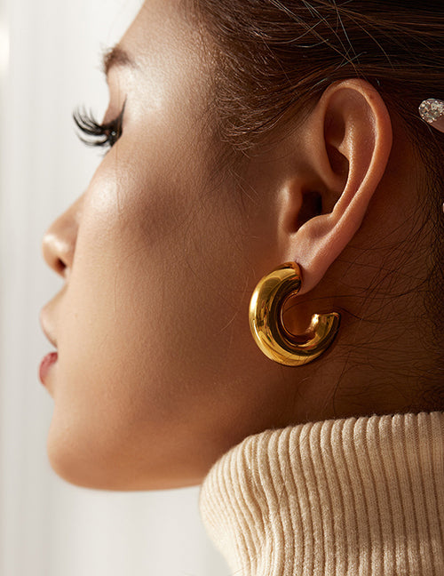 Gold C Shaped Earrings