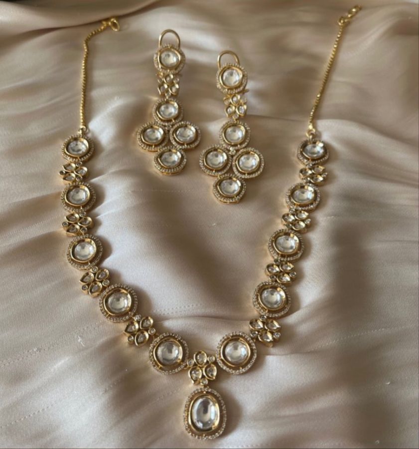 Roseyln gold plated polki earrings and necklace