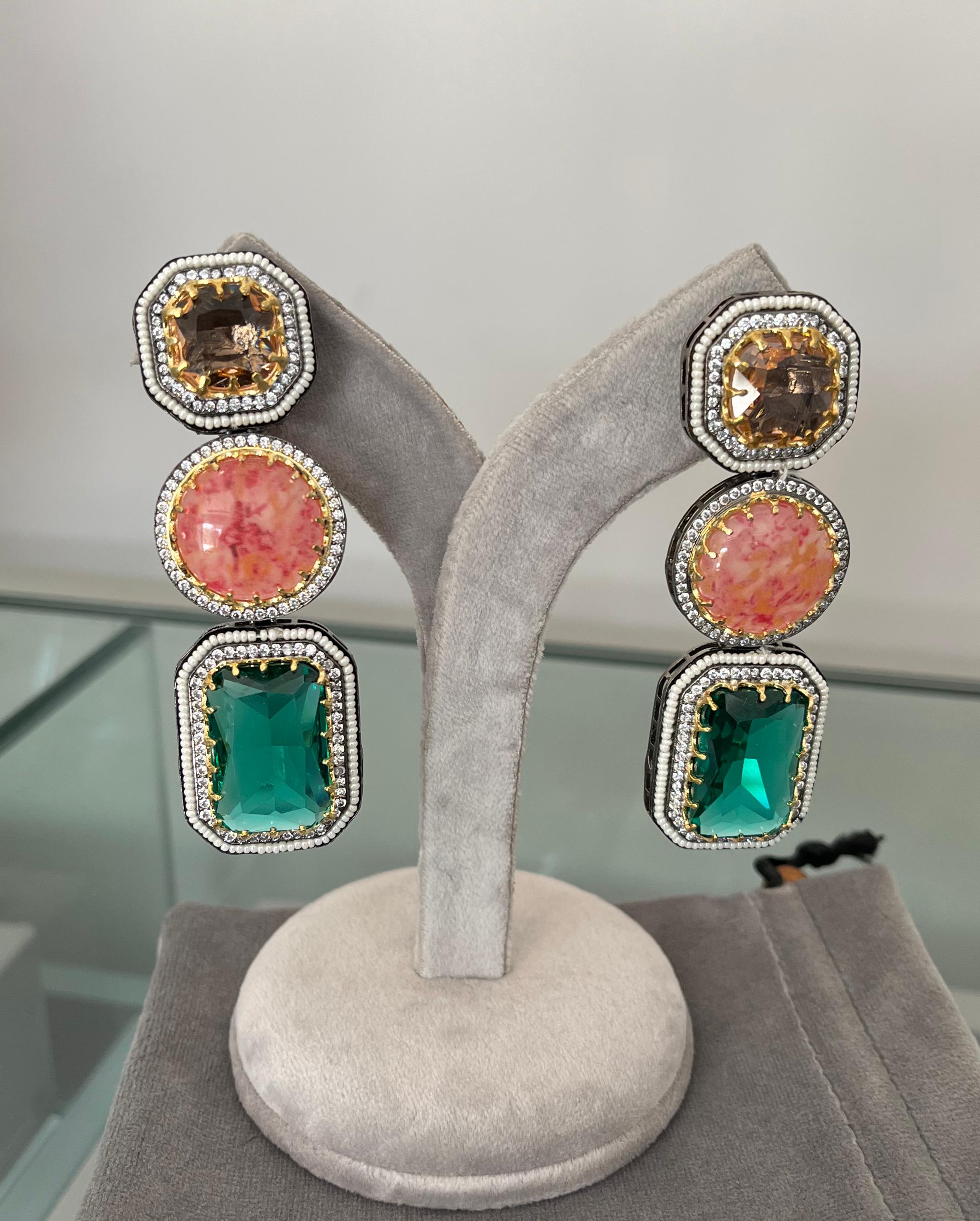 Gold Plated Semi Precious Coloured Earrings