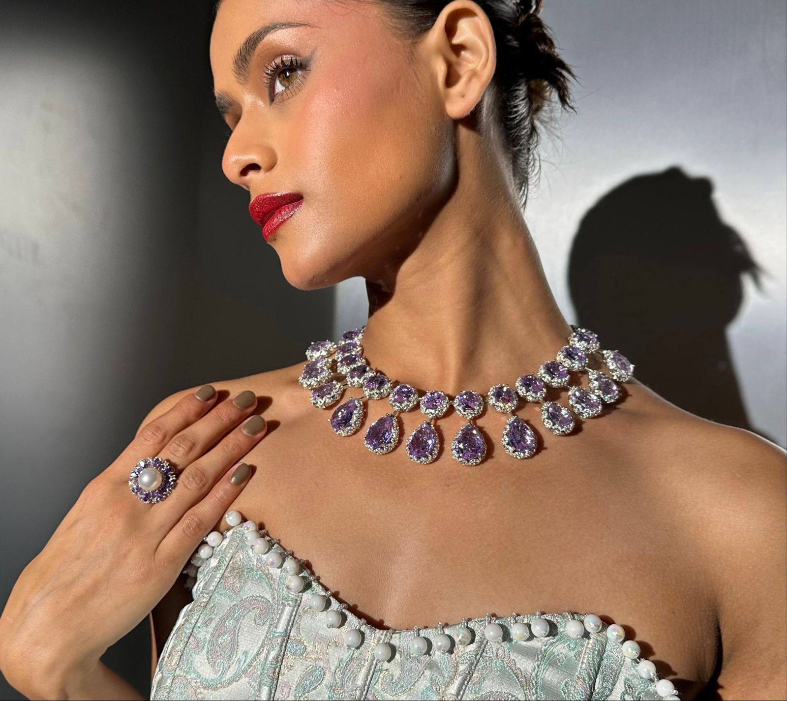Ashia Luxury Crystal Purple Necklace & Ring