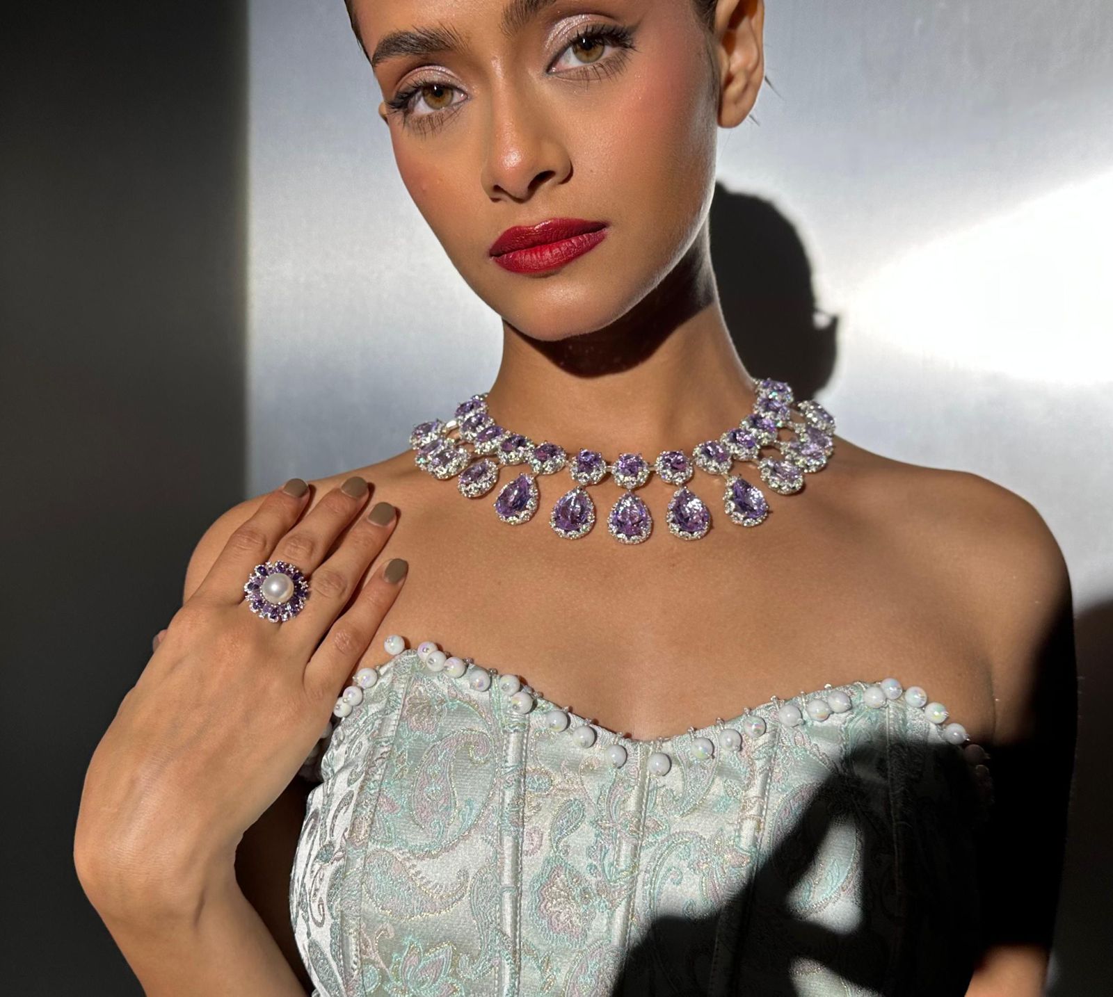 Ashia Luxury Crystal Purple Necklace & Ring