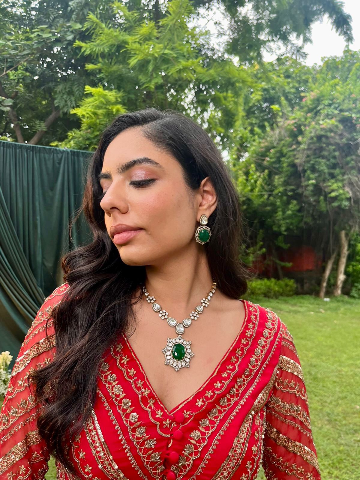 Semi Precious Emerald Polki Set