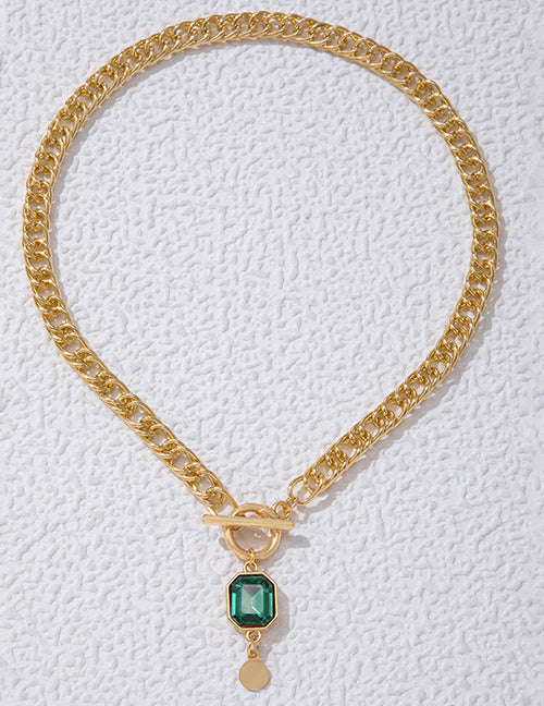 Green drop lock chain necklace