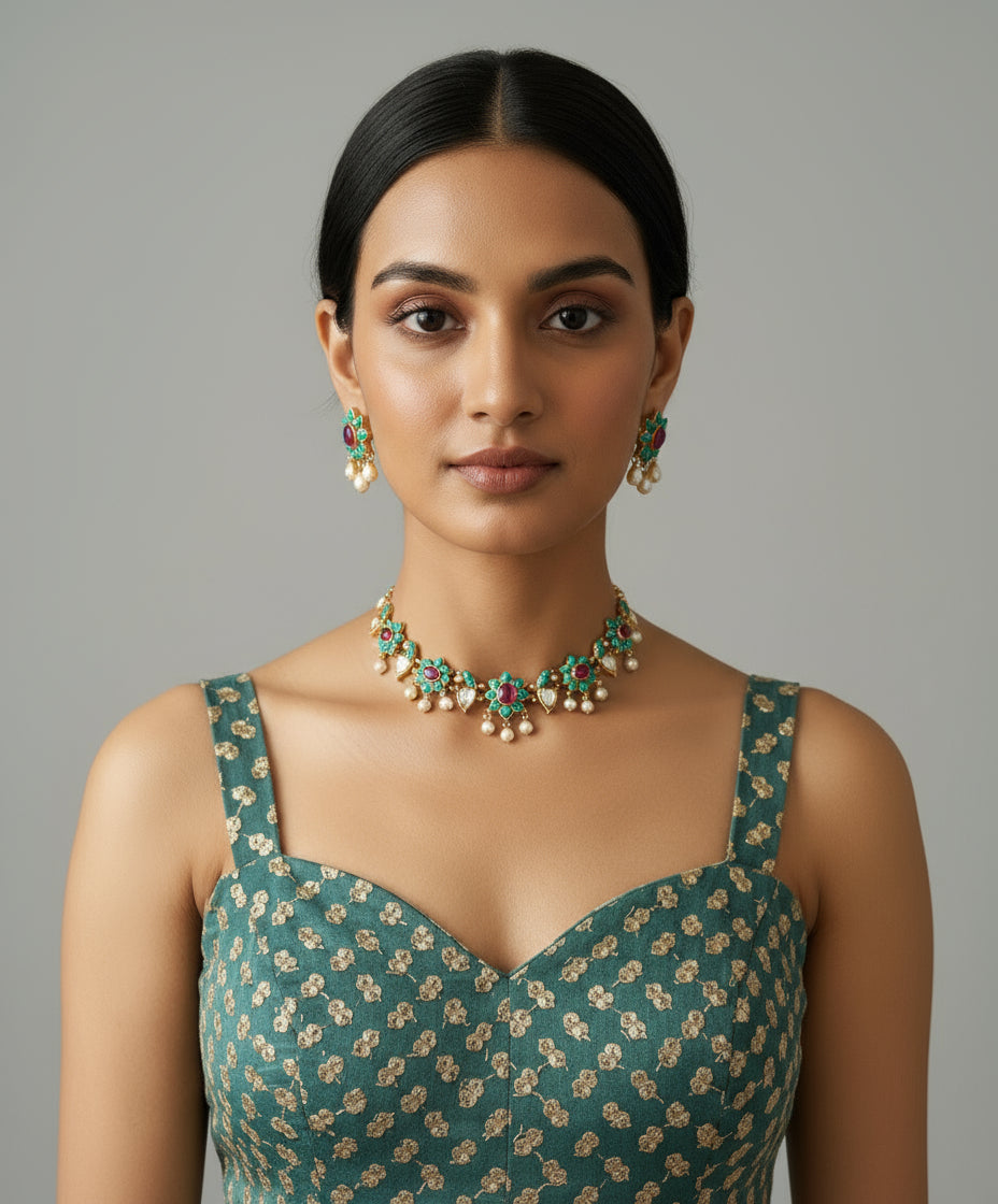 Aqua Ruby Statement Choker Set