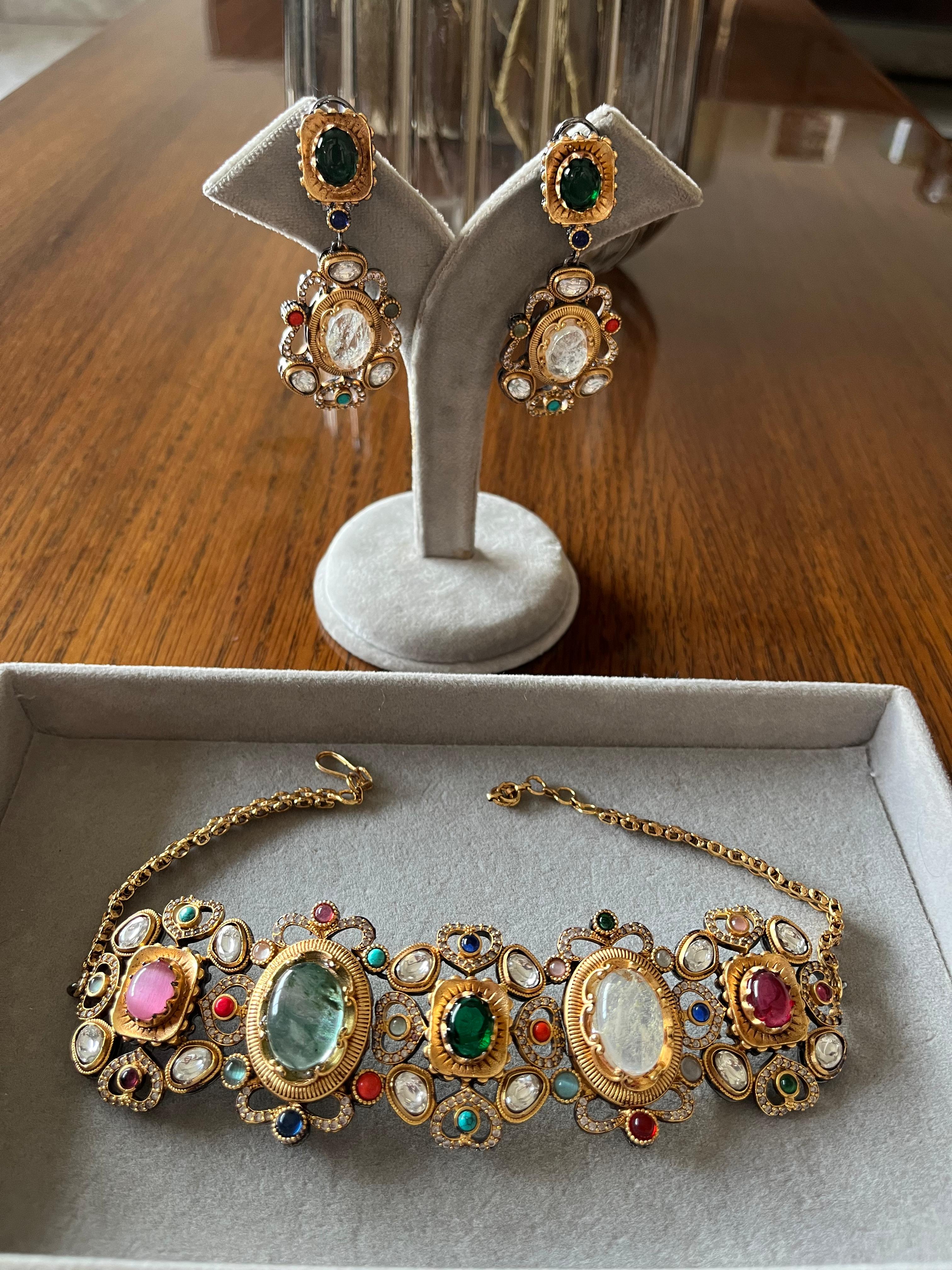 Althea gold plated Navrattan choker set