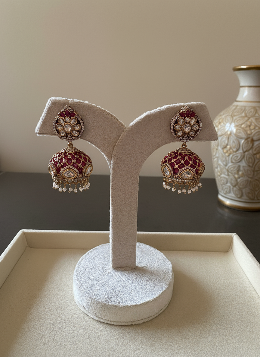 Ruby Pearl Drop Jhumkas