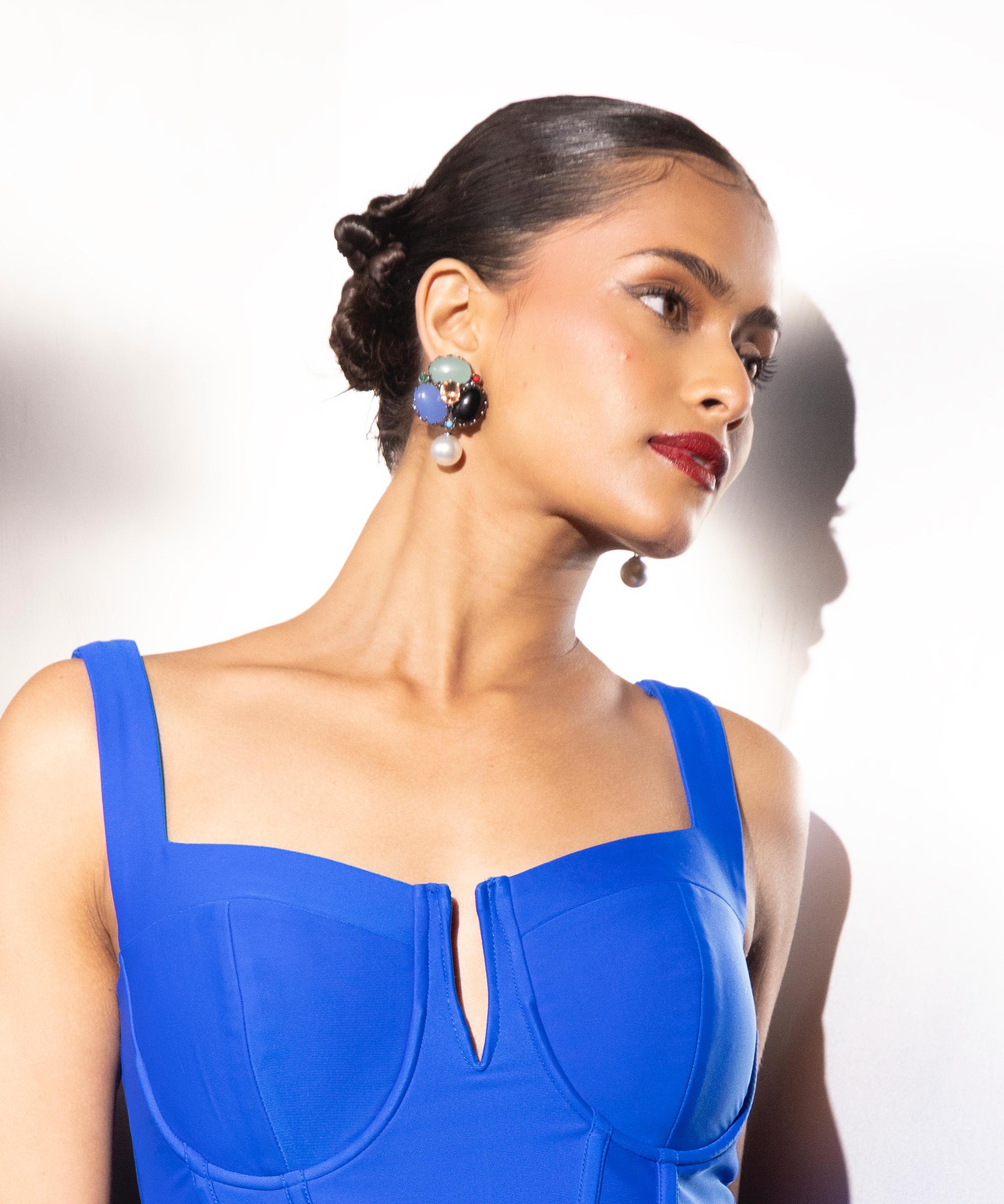 Amelia flower coloured stone earrings