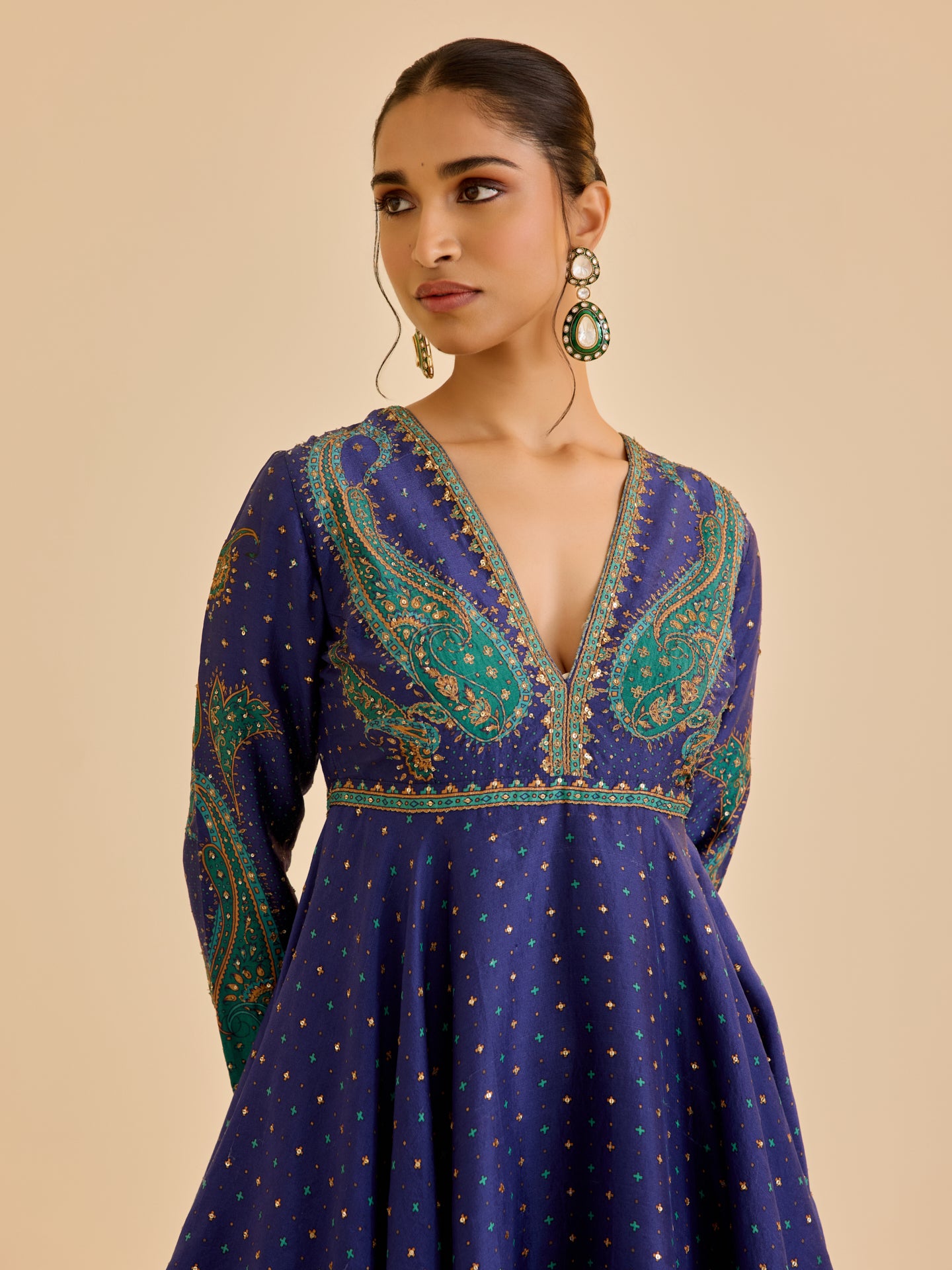 Polki festive gold plated emerald earrings