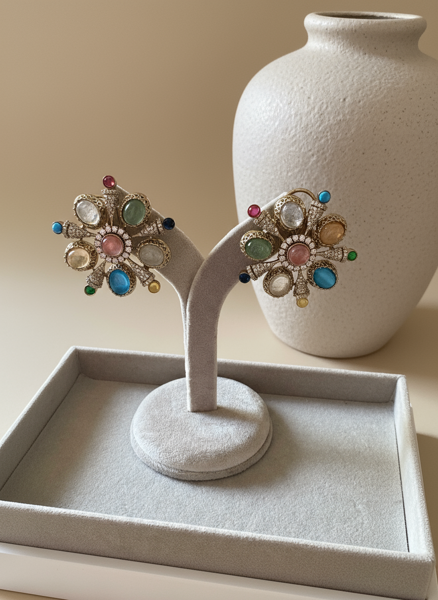 Semi precious multi coloured studs