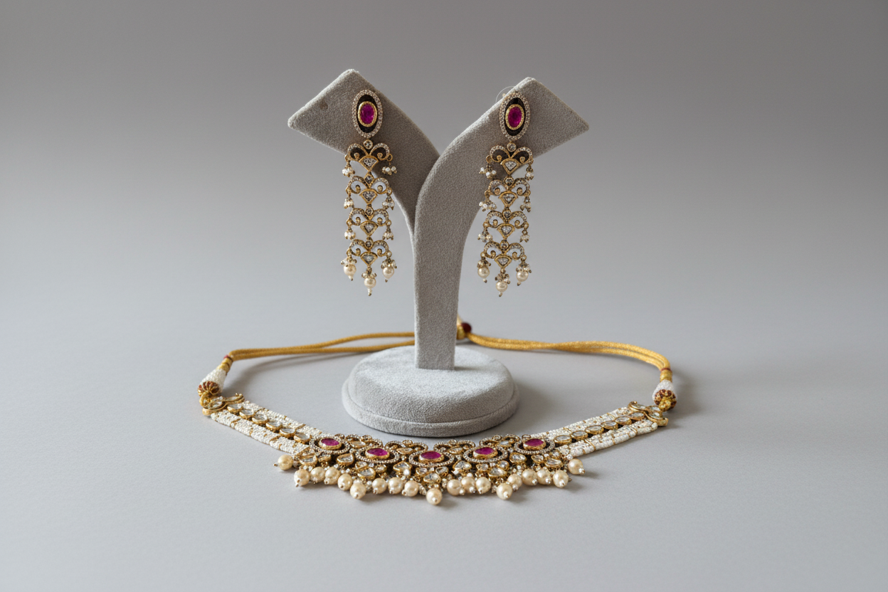 Gulnaar Ruby Polki choker set