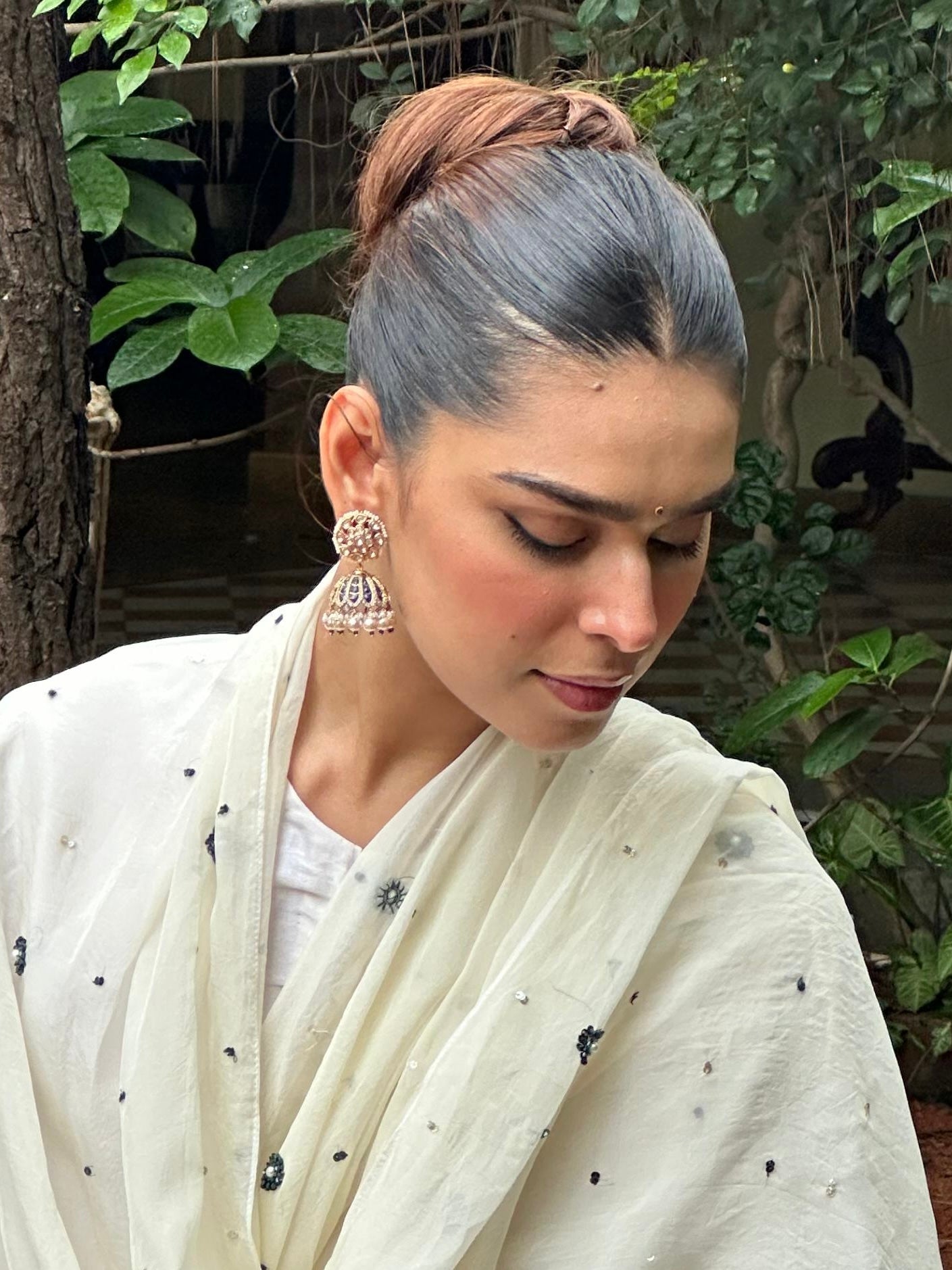 Reeva Blue Meena Pearl Jhumkas