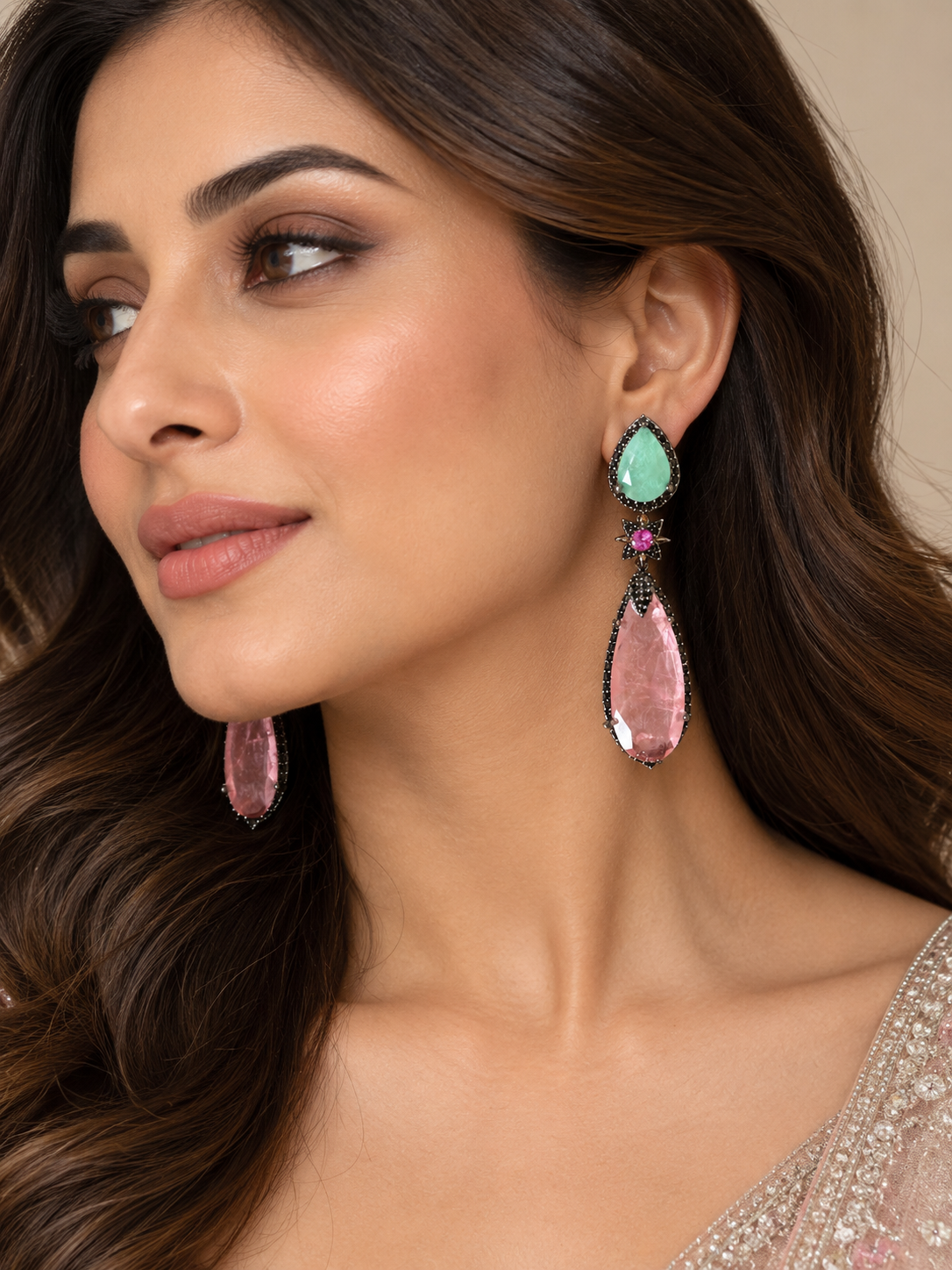 Maison Contemporary Mint Green Pink Earrings