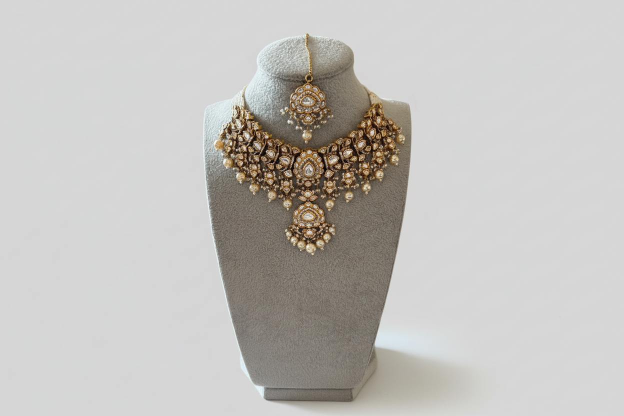 Alveena Polki Pearl Diamond set with maangtikka