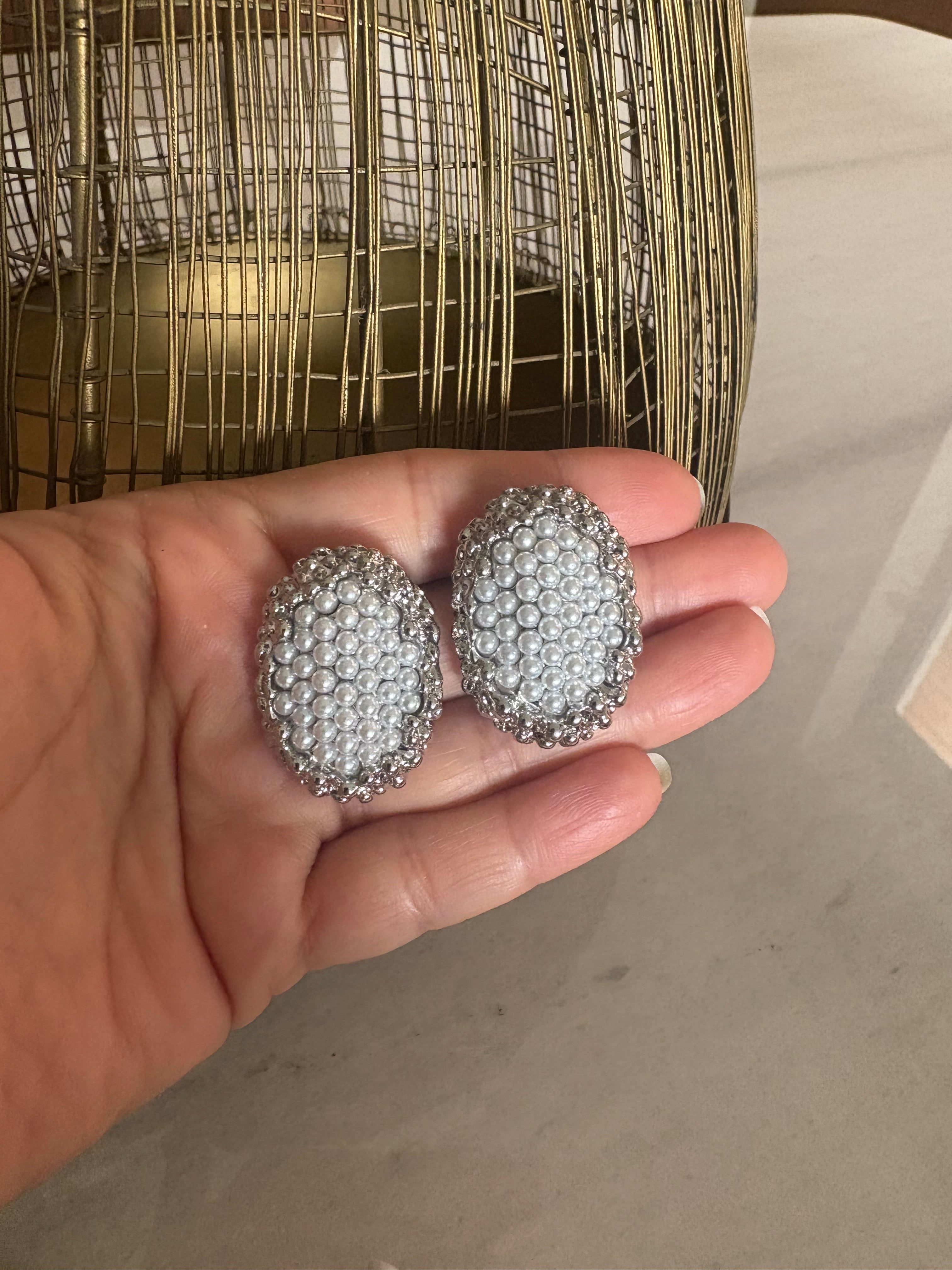 Lunar Silver pearl Statement Studs
