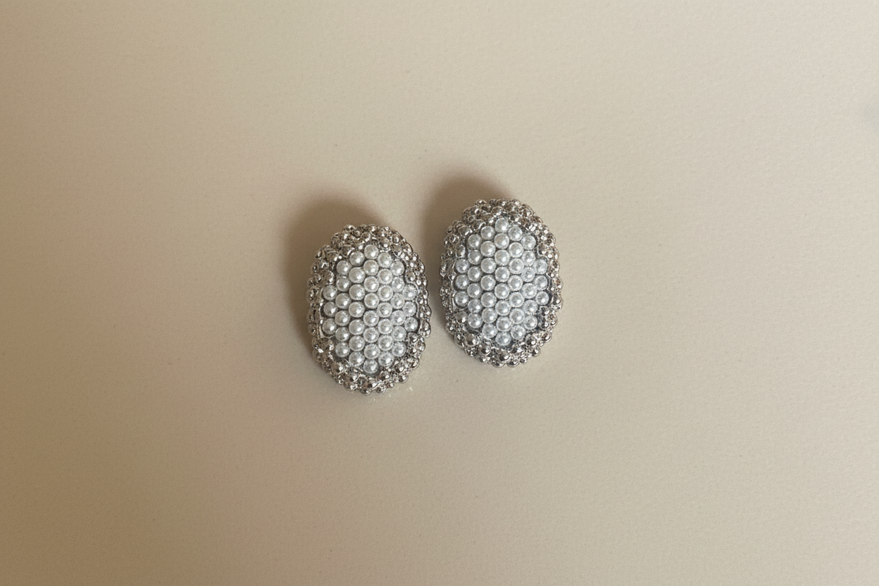 Lunar Silver pearl Statement Studs