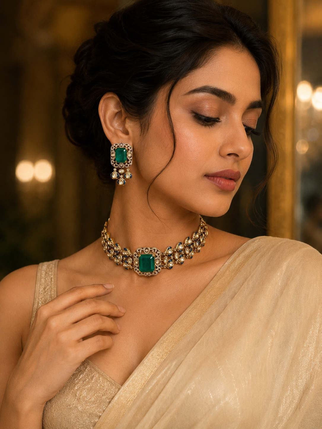 Noor Emerald Polki Set