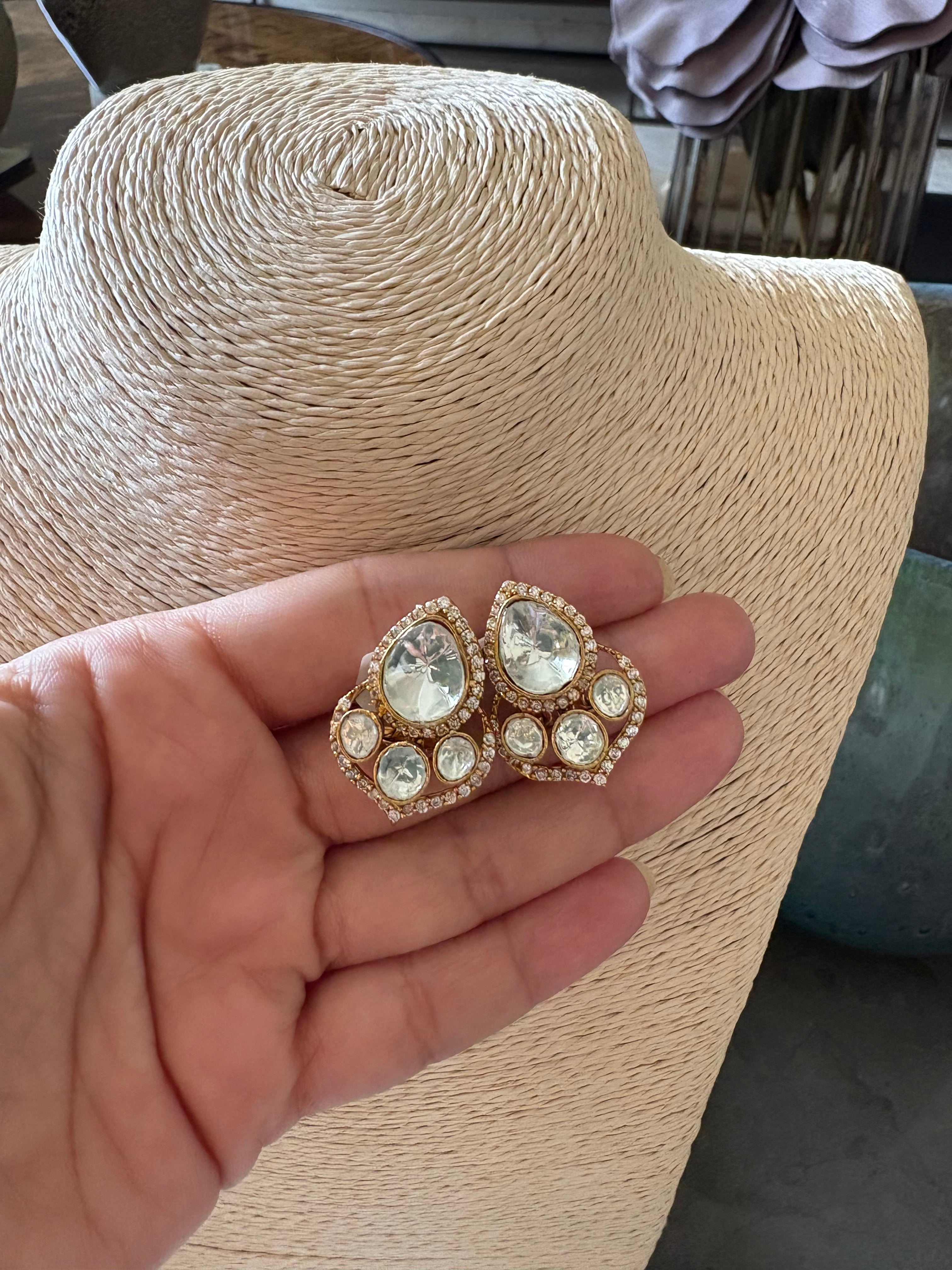 Polki water drop studs