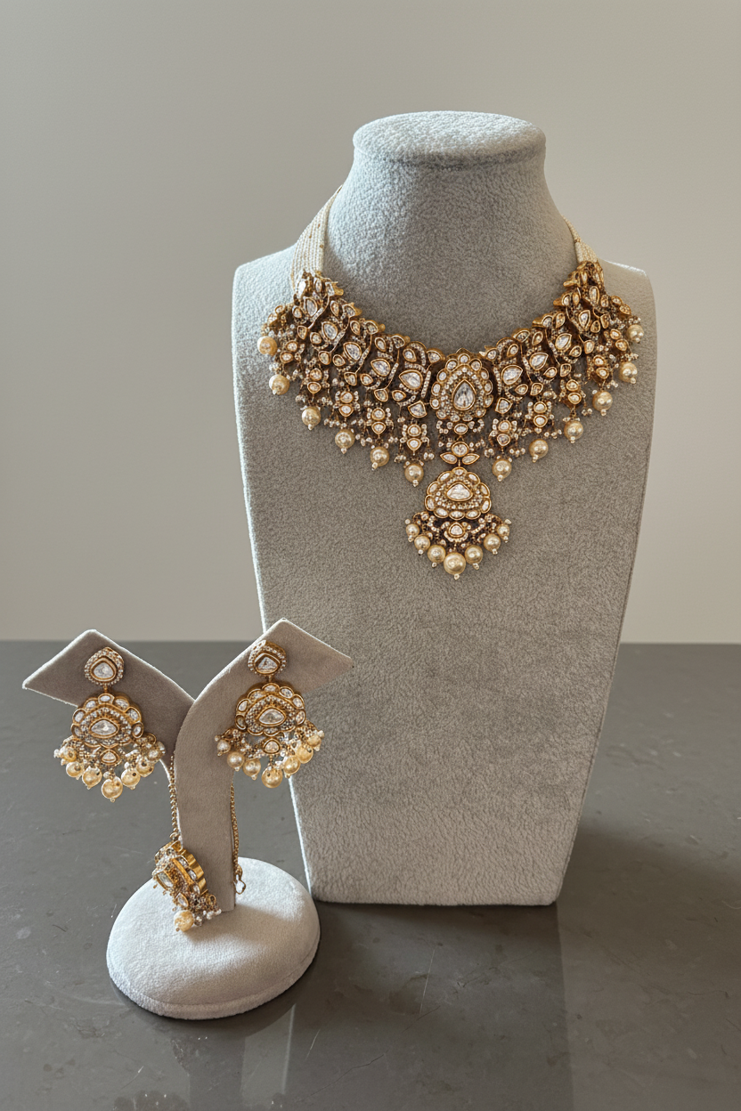 Alveena Polki Pearl Diamond set with maangtikka