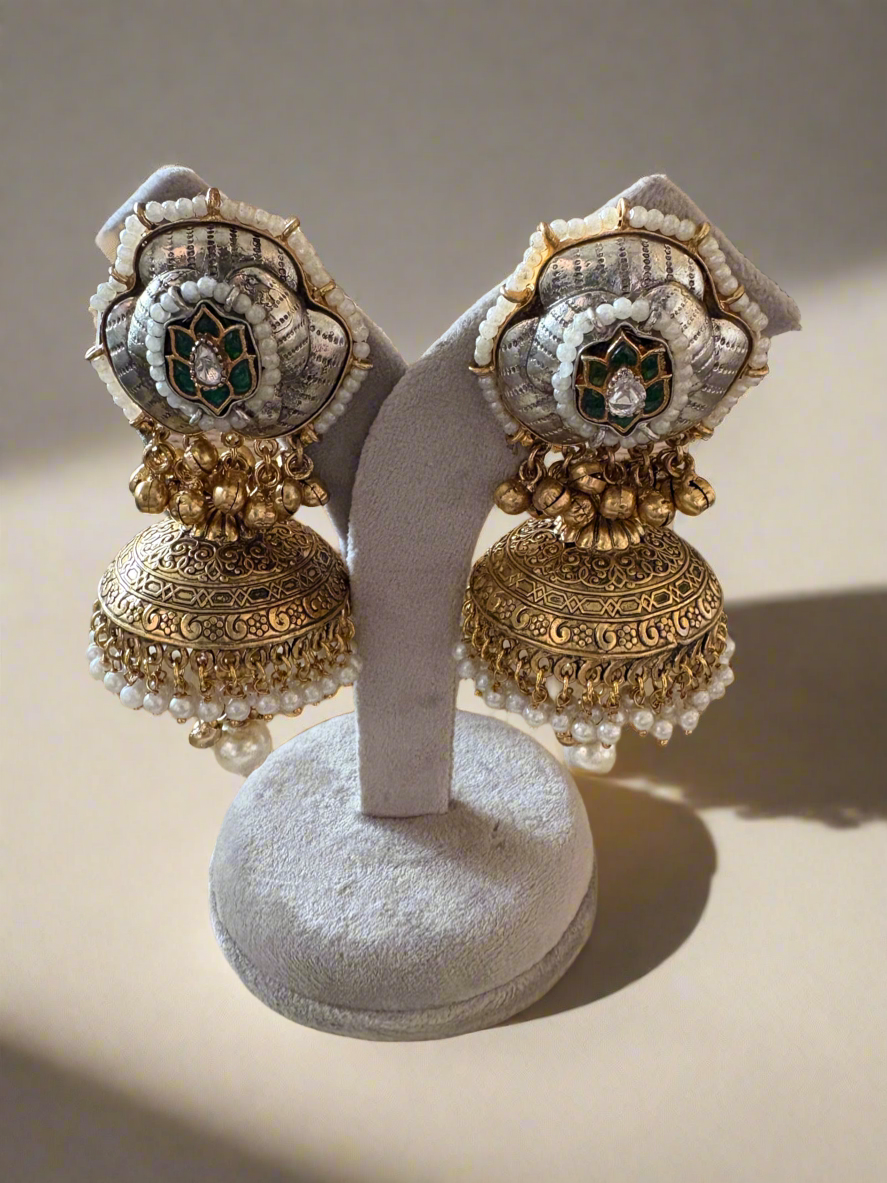 Two tone silver & gold statement Jhumkas